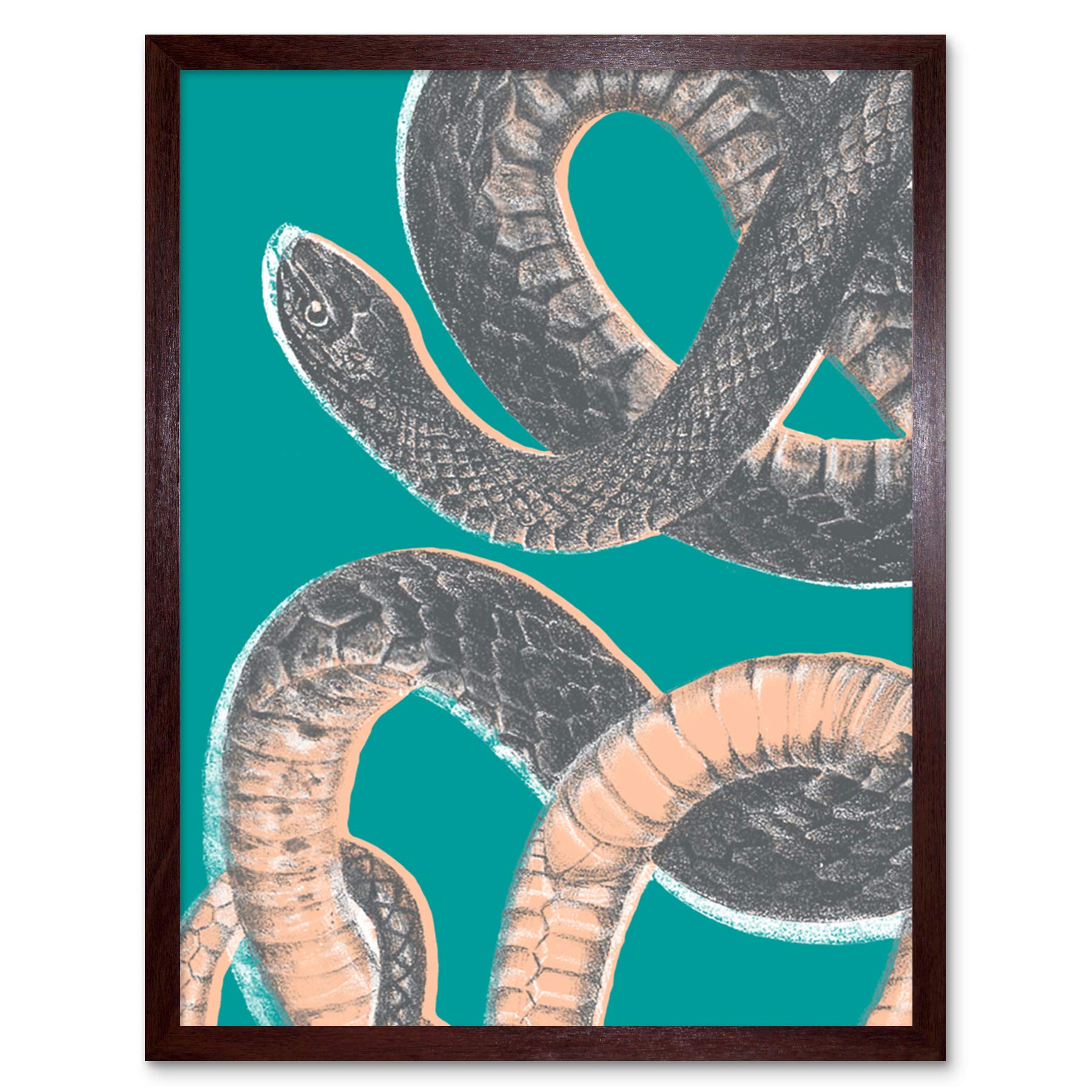 Wee Blue Coo Snake Illustration Modern Biodiversity Art Print Framed Poster Wall Decor 12x16 inch