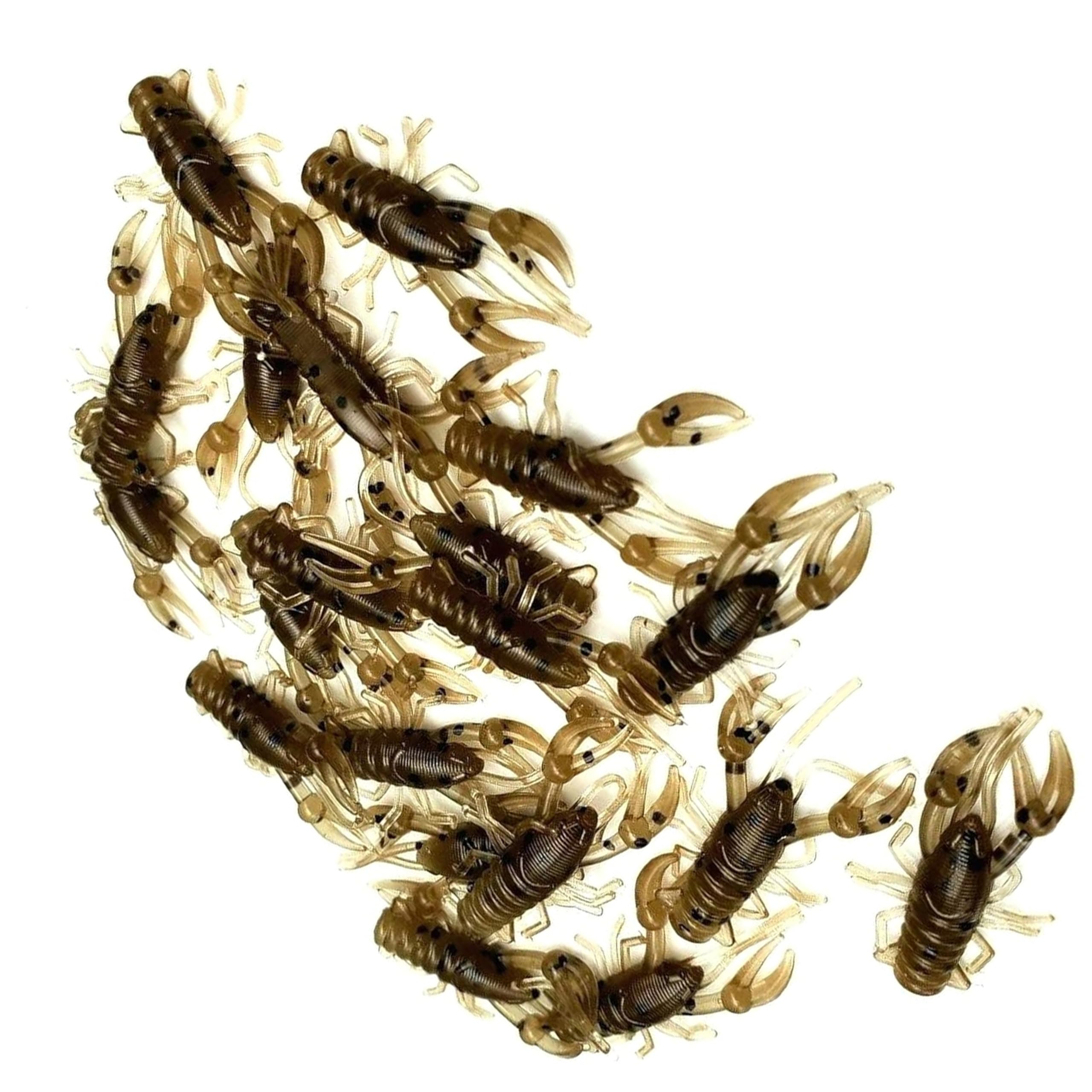 SULEBLOOM New (Qty 30) 1" Micro Craw Scented Finesse Drop Shot Crappie JIG Bluegill Brown CRAWDAD Lure Bait Fishing Equipment Set CE-0085DR (30)