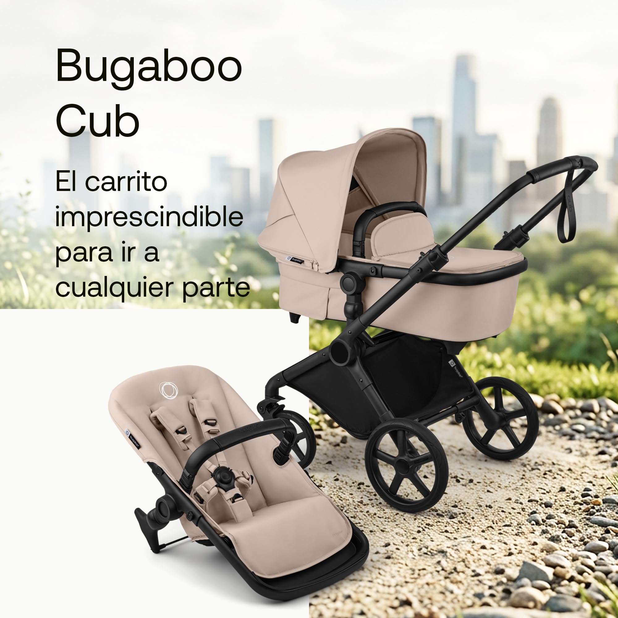 Bugaboo Cub Carrito Todoterreno, para Recién Nacido hasta 22 kg | Manejo Suave y Cómodo, Peso Ligero de 10,7 kg, Silla Reclinable y Reversible, Cesta de Almacenaje Grande, Desert Taupe