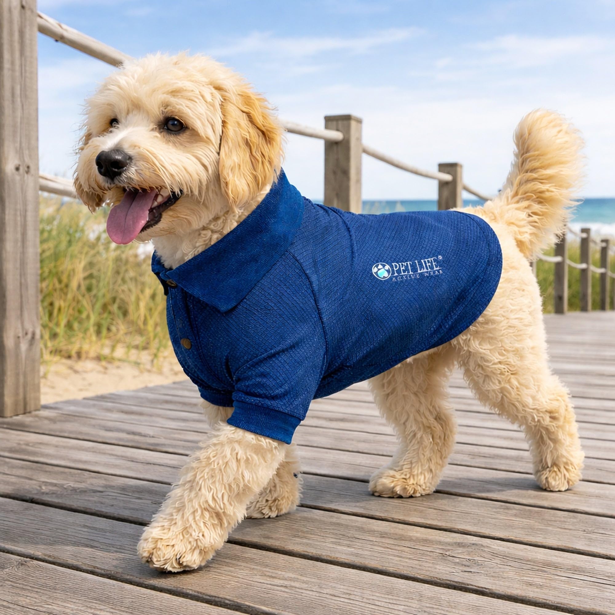 PetLife Active Playera Polo para Perro, a Prueba de mechas, elástica, Relajada, tamaño Grande, Color Azul Marino