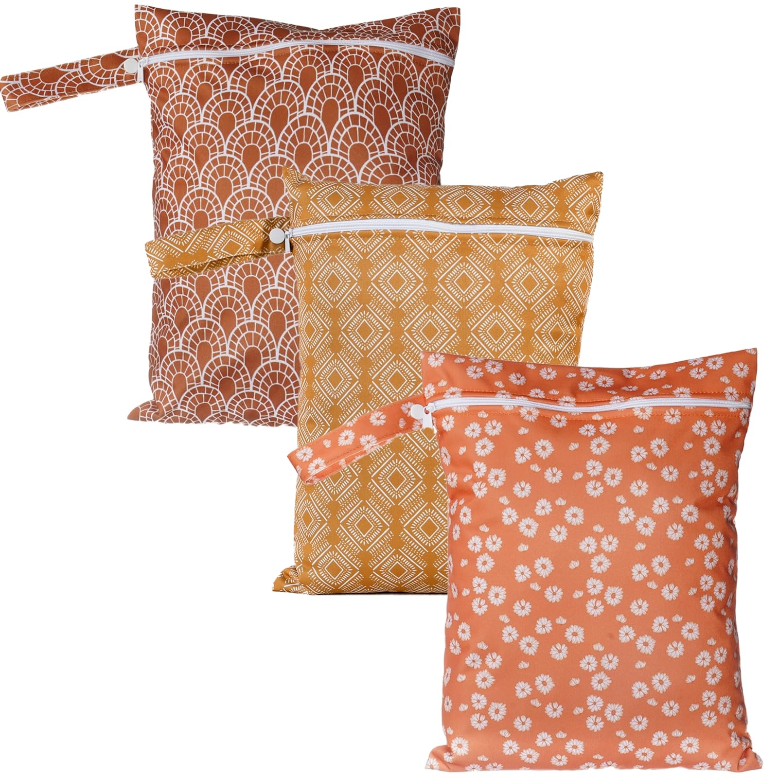 Happy Flute 3 Set Wet Bag Storage Bag Zipper Waterproof Washable Travel Bags, Beach, Pool, Gym Bag for Cloth Diaper, Swimsuits & Wet Clothes for Baby,