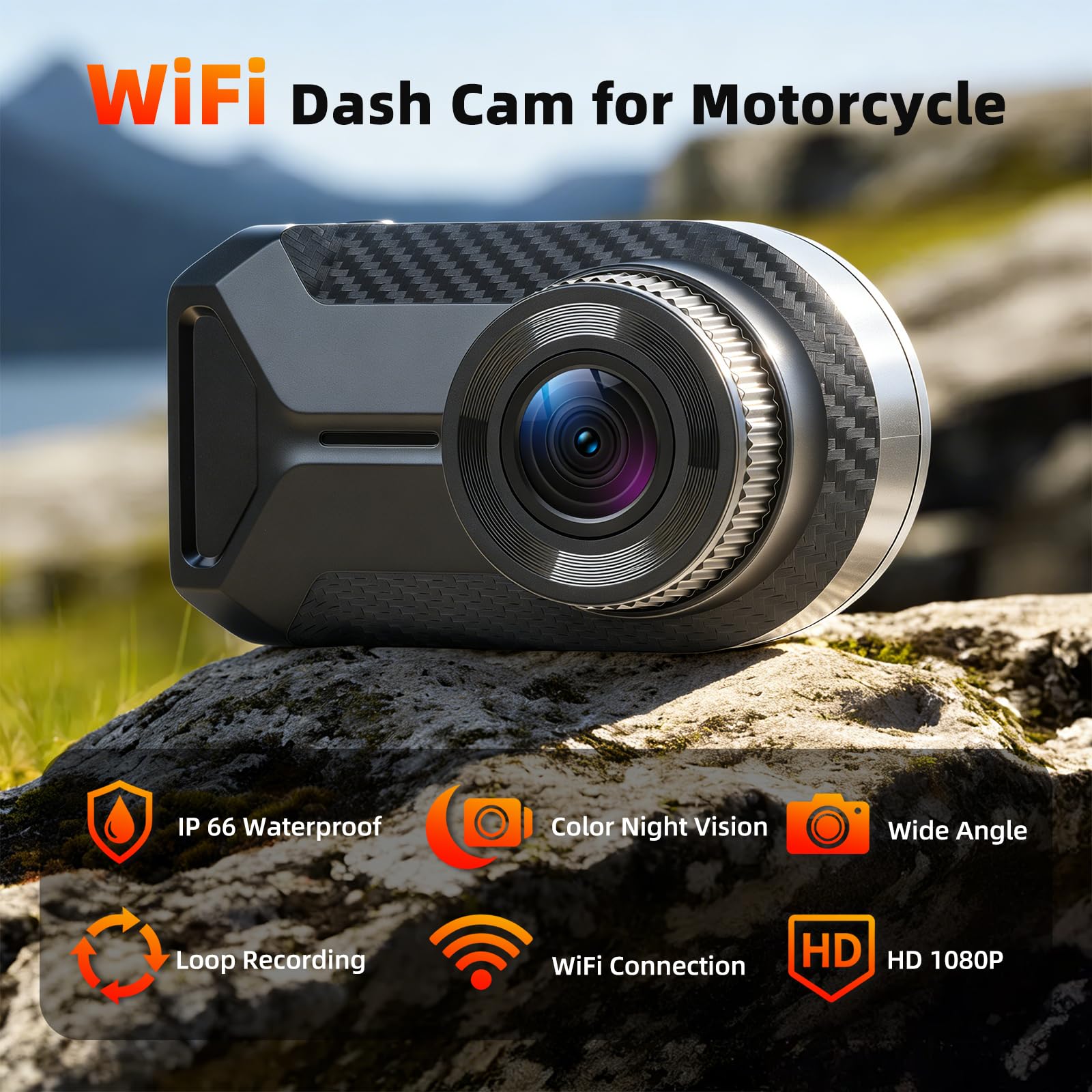 Motorrad-Dashcam ohne Display, 1080P IP66 wasserdichte Frontkamera mit WiFi App, Loop-Aufnahme, 110° Weitwinkel