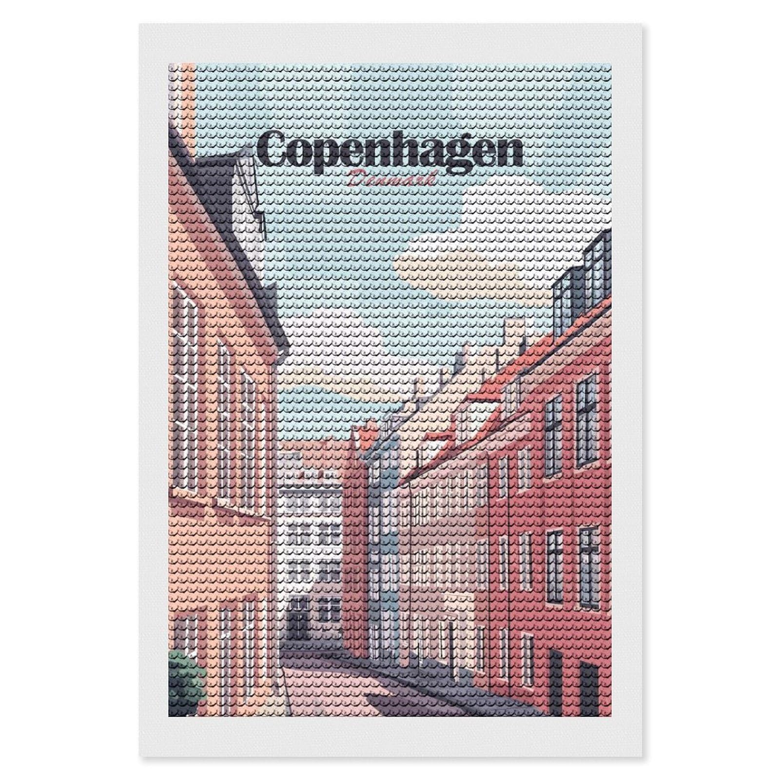 Junmoney Copenhagen, Denmark Cityscape Illustration Diamond Art Kit 8"x12", Gift Idea, for Family Craft Time, Mindful Craft Activity, Boho Decor, Relaxing DIY Hobby