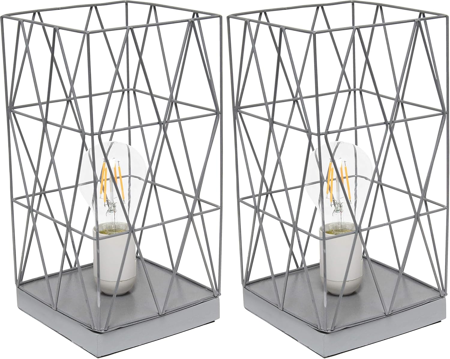 Simple Designs LT1073-GRY Geometric Square Metal Table Lamp, 1 Count (Pack of 2), Gray