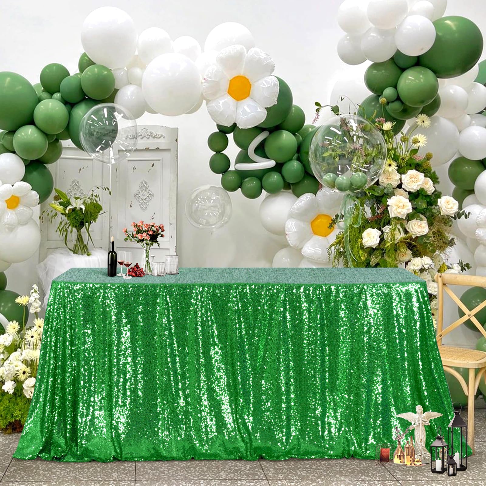 3E Home Green Sequin Tablecloth,Rectangle Sequin Table Cover for Wedding Christmas Party Banquet 50" X 80" (125cm X 200cm) โ image 1