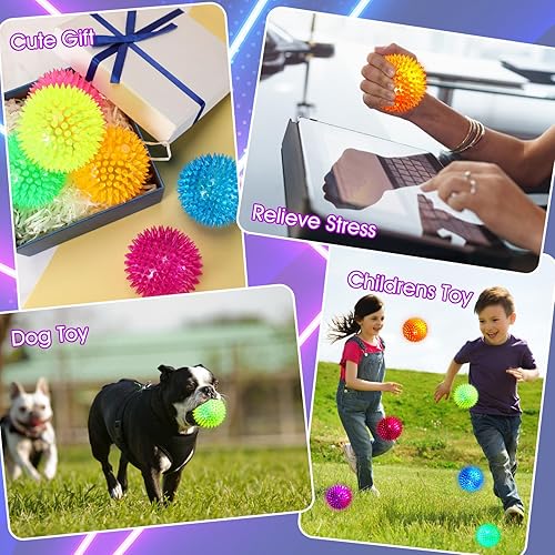 Miniatura 6 de Liliful Large LED Rubber Ball 3.4 Inch Light up Spiky Ball Flashing Lights Holiday Toy Blinking Sensory Bouncy Flash Stress Ball for Adults, Pets,