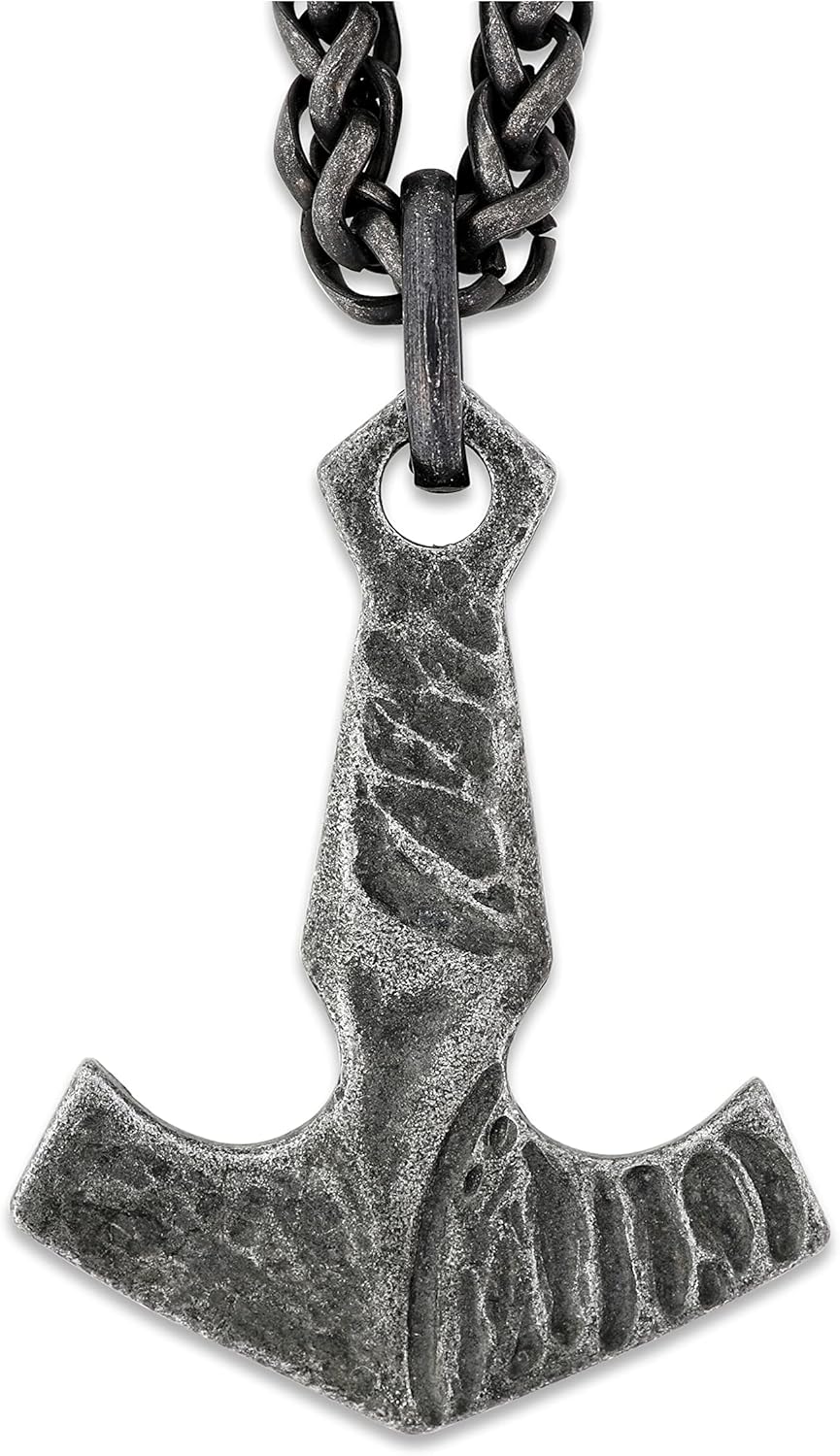 HAQUIL Viking Mjolnir Necklace, Antique Thor Hammer Amulet Pendant, Wheat Chain, Viking Jewelry Gift for Men and Women