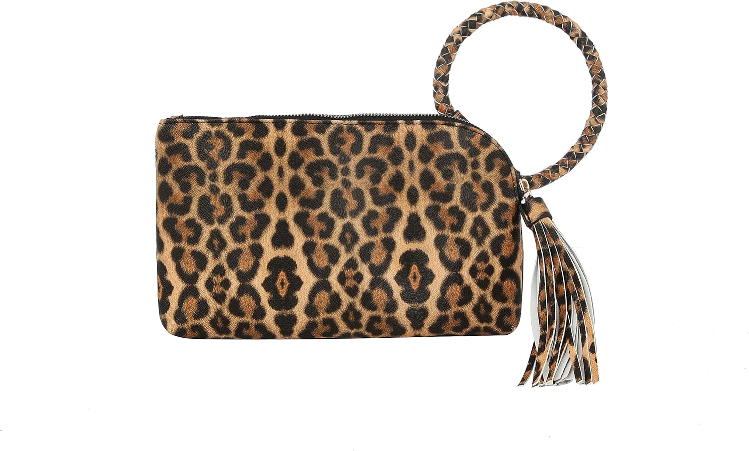 Womens Clutch Purse Wristlet Wallet Evening w/Hand Strap Casual Formal Vegan Leather - Metro Muse (Leopard Brown) | Faux Leather, Tassel, Gold Tone Hardware, Fits Phone & Cards
