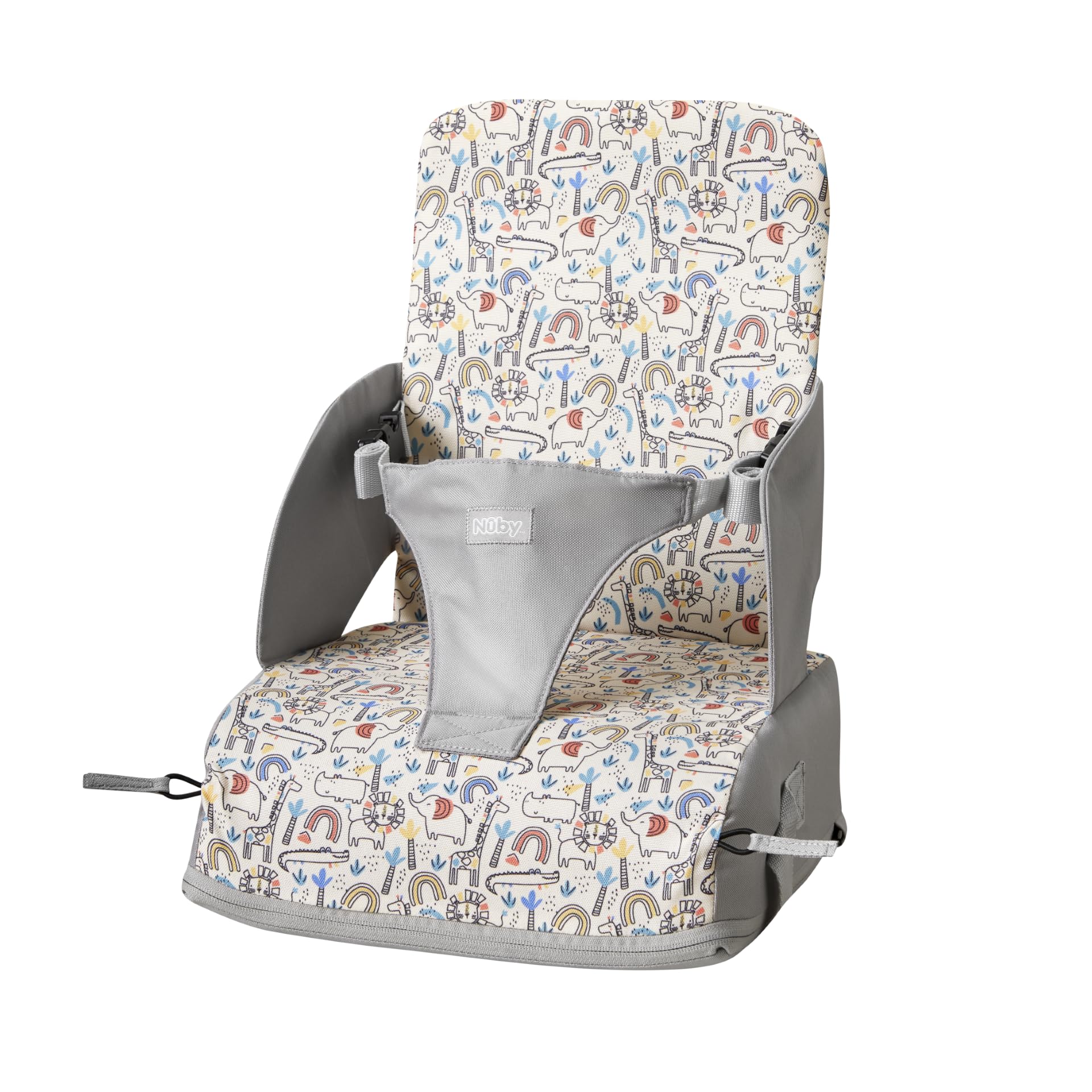 Nuby Travel Booster Seat – Compact and Foldable | Baby Sit Up Seat | Weaning Toddler Chair | Suitable for Ages 6 Months Plus (Safari)