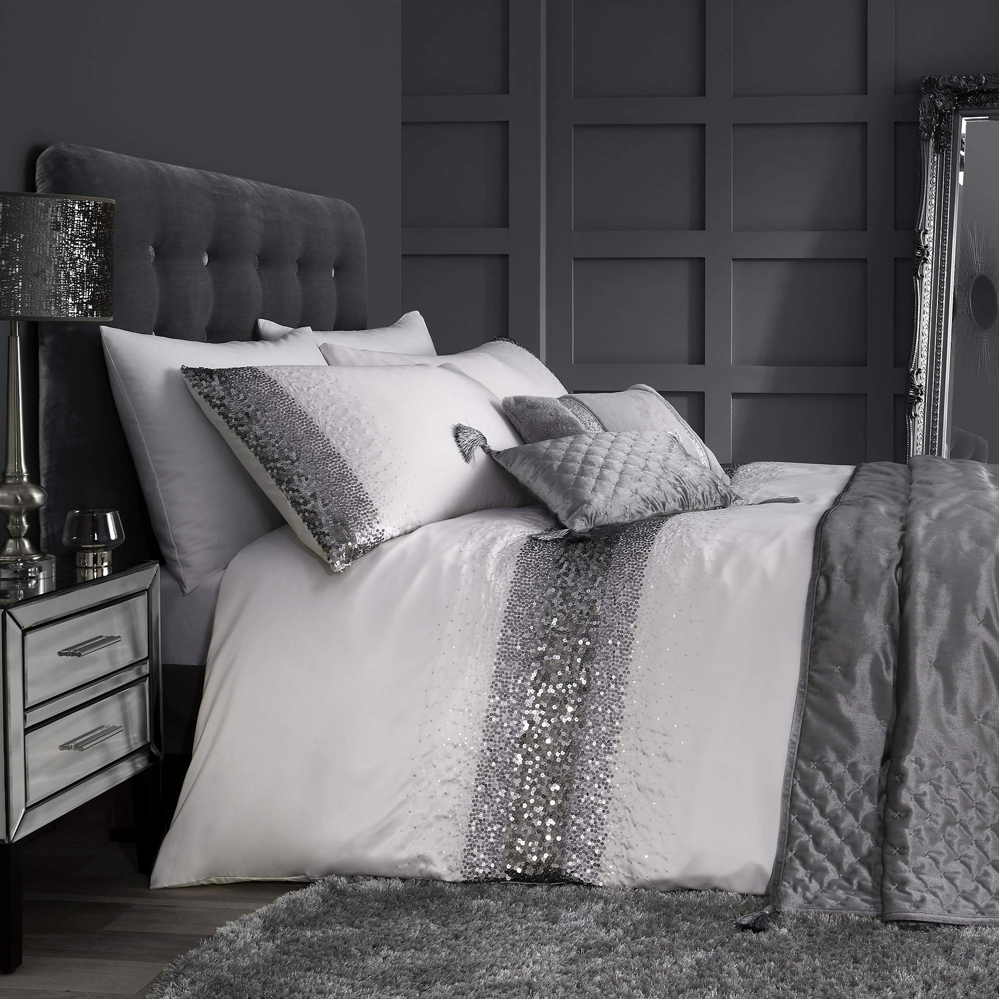 By Caprice Monroe Sequin Embellished Duvet Cover Set, Silver, Double