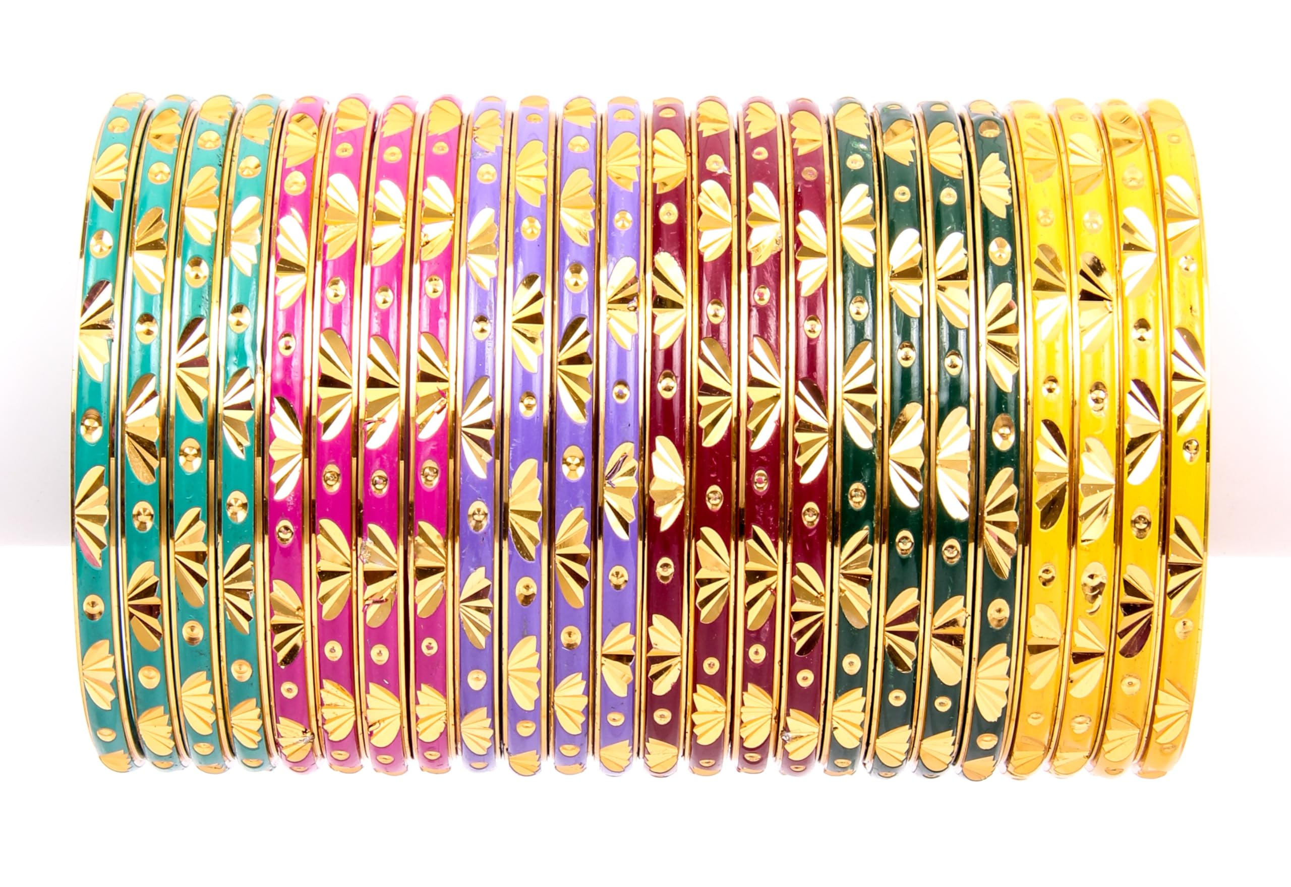 Swara Creations Metal Bangles Kadas | Multicolor with Golden Design for Daily Use,office use for Women and Girls | Sounds The Same As Glass Bangles | Glossy Finish|combo set