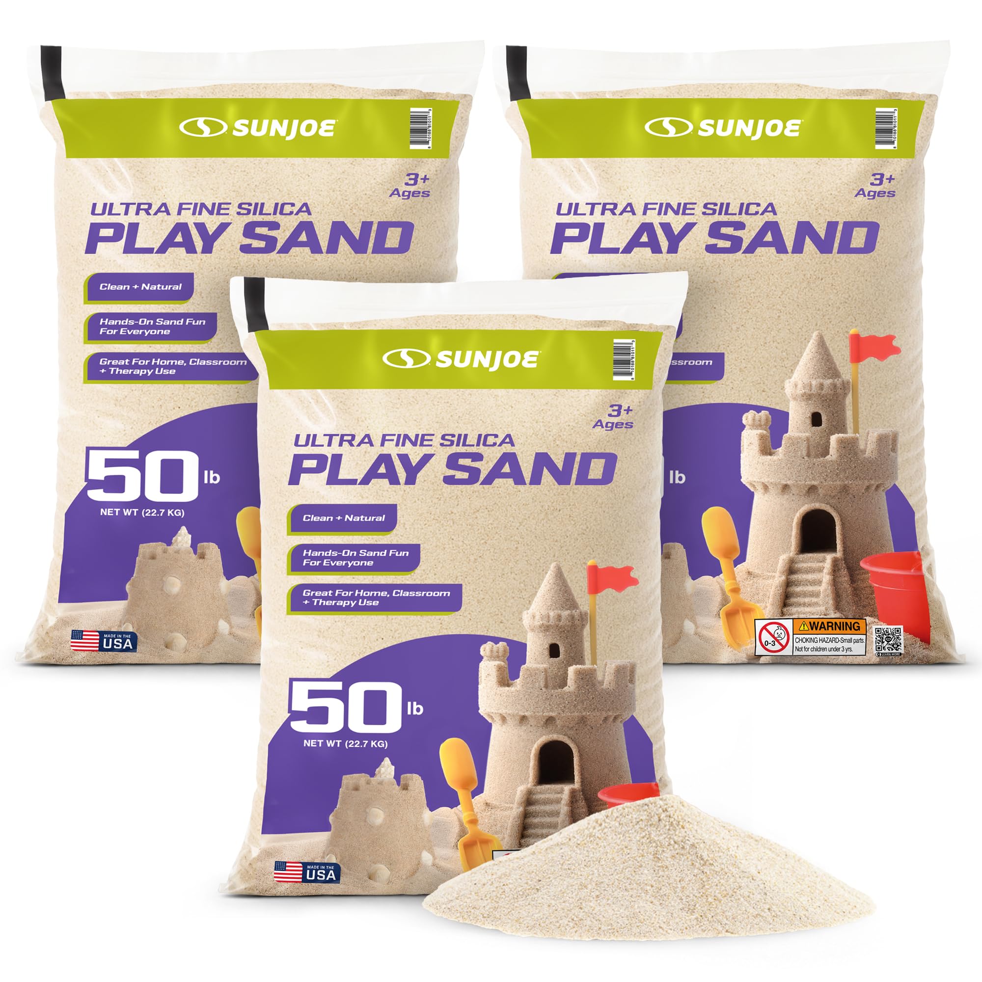 Sun Joe Silica Play Sand for Sandbox, Ultra Fine, PLYSAND50, 3 Pack