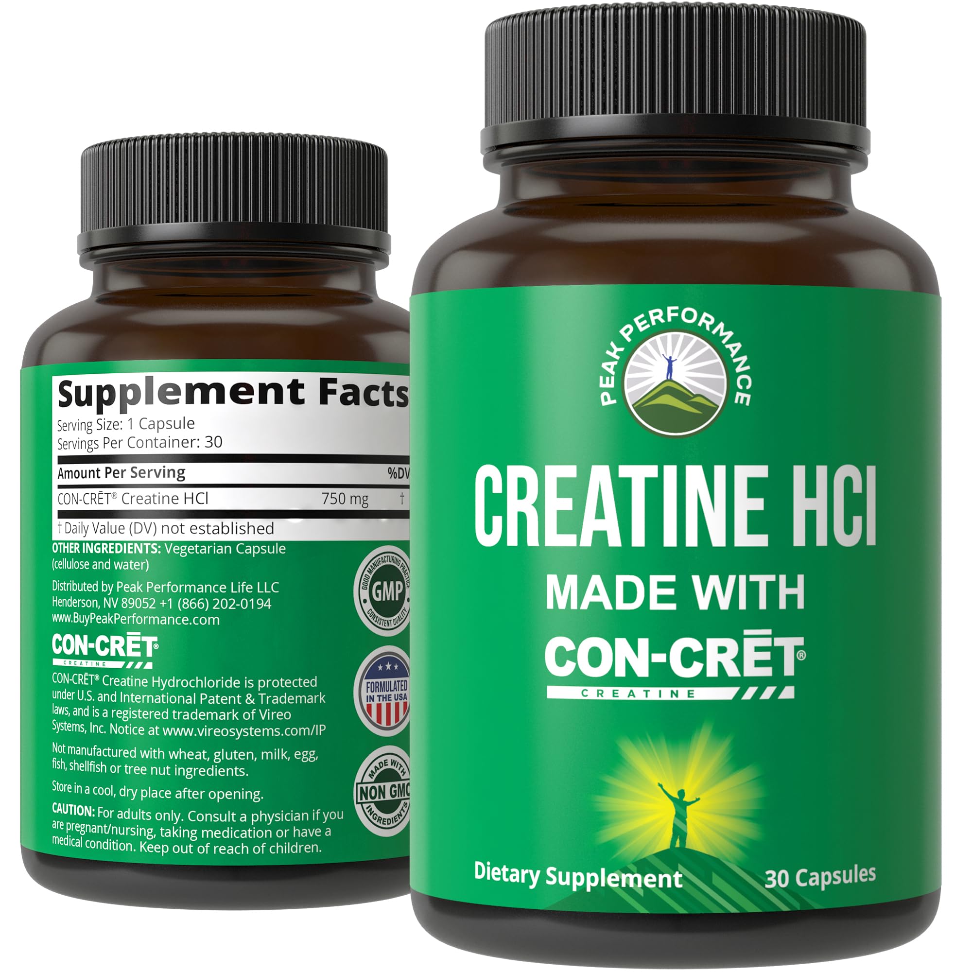 Peak Performance Creatine HCl Capsules Made with CON-CRET