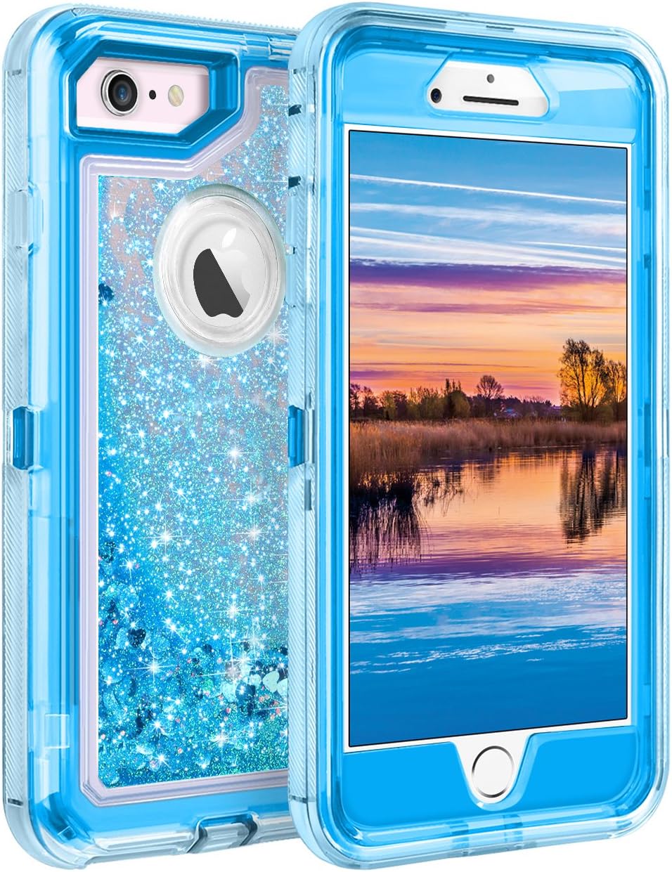 Coolden Case for iPhone SE 2020 iPhone 6S Protective Glitter Case for Women Girls Cute Bling Sparkle 3D Quicksand Heavy Duty Hard Shell Shockproof TPU Case for 4.7 Inches iPhone 6 6S 7 8, Blue