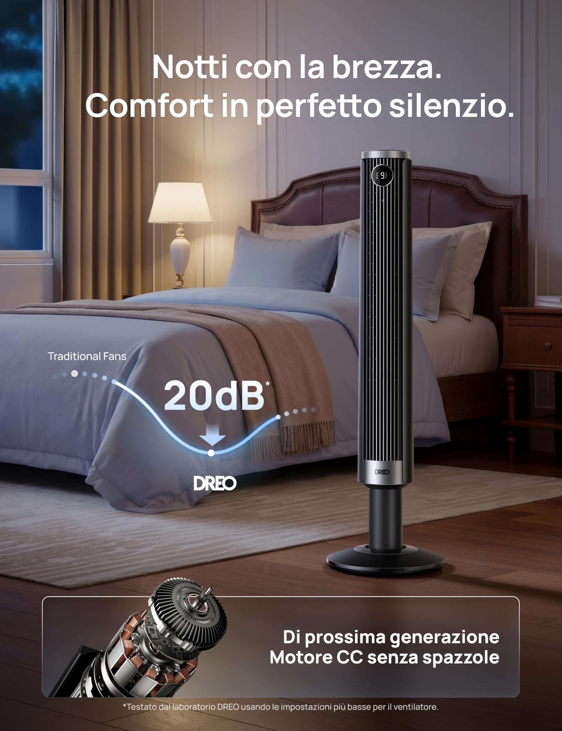 DREO Ventilatore a Torre Smart 554S, Ventilatore a Torre Regolabile 102–114cm per Camera, 8.4 m/s, Oscillazione 90°, Silenzioso 20 dB Dormire, 9 Velocità, 4 Modalità, Timer 12 h per Casa e Ufficio