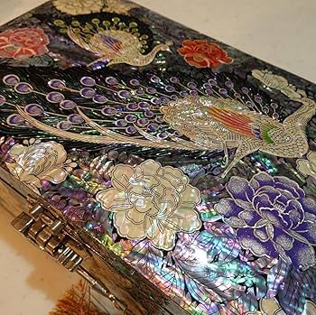 高級韓国螺鈿打抜き宝石箱　ジュエリーボックス/アクセサリーボックス　孔雀と牡丹 Amazon.co.jp: 高級韓国螺鈿打抜き宝石箱 ジュエリーボックス