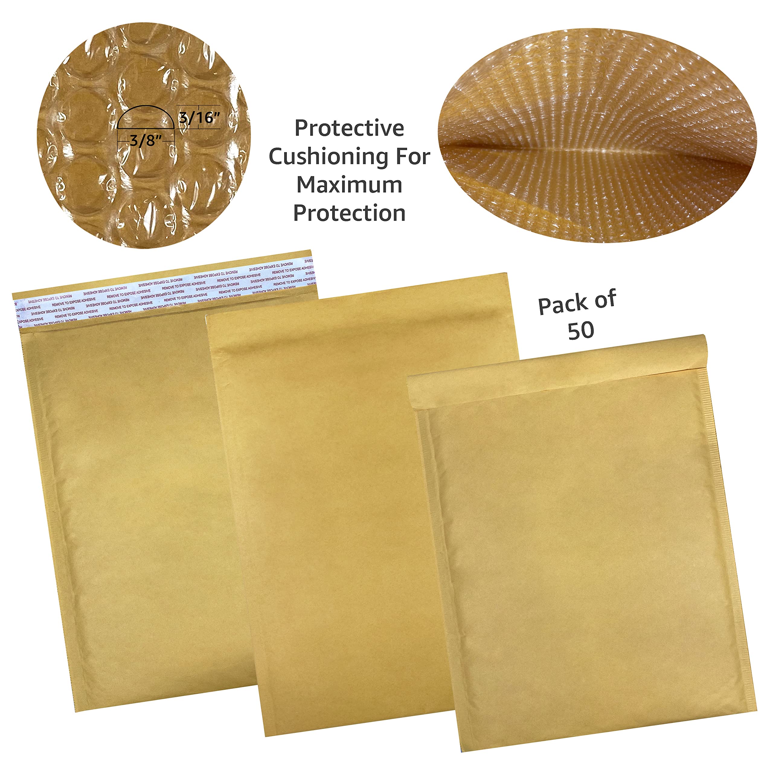 Enveloppes à bulles en kraft – Pack and Ship (50 paquets, 10,2 à 24,1 x 36,5 cm)
