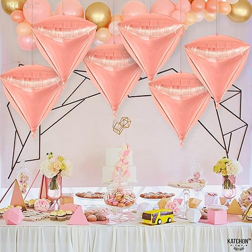 Miniatura 6 de KatchOn, Globos brillantes de diamantes de oro rosa de 22 pulgadas, 6 piezas, globos de aluminio de oro rosa, decoraciones de diamantes de oro rosa,