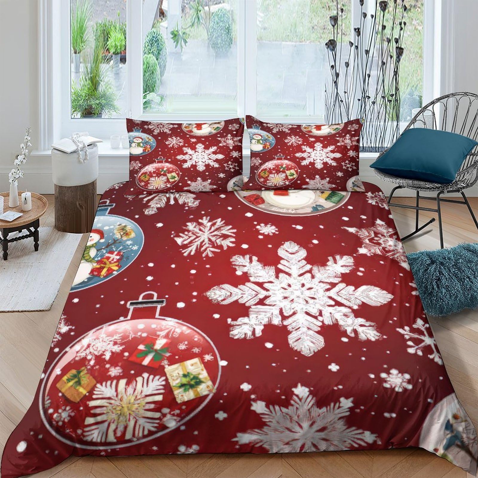 Ctjqhvkz Style-7 3D Printed Christmas Snowflake Fitted Sheet Microfiber Red Ornament Mattress Cover For Bedroom Dorm Easy Care Decor, Slip Resistant Single（135X200cm）