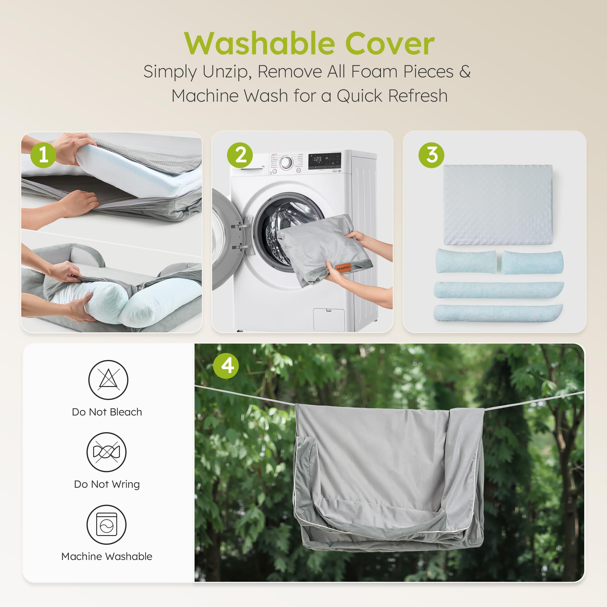 CWAWZ Cuccia Cani Grande, Cuccia Ortopedica Cane con Gel Memory Foam, 91x69x22cm Letto Cane Sfoderabile e Lavabile, con Giocattolo a Forma di Osso, Grigio Chiaro