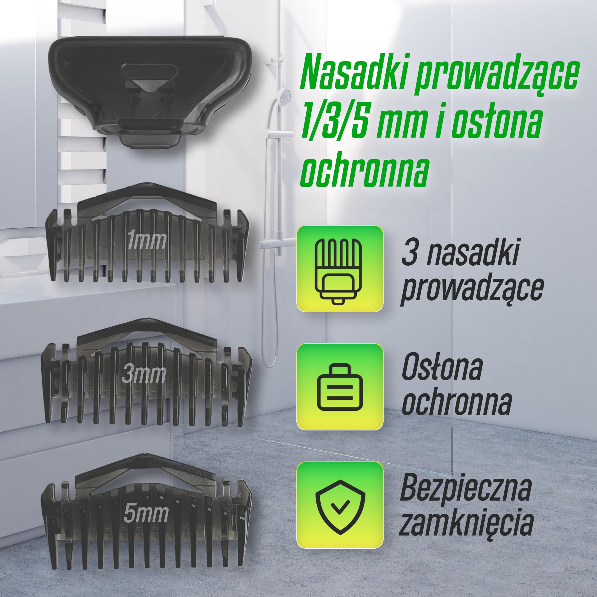 Zestaw 4 Ostrzy + 3 Grzebieni Prowadzących + 1 Etui Kompatybilny z OBlade – Zestaw Wymienny do Golarki do Brody i Ciała – Dokładne, Gładkie i Bezpodrażnieniowe Golenie