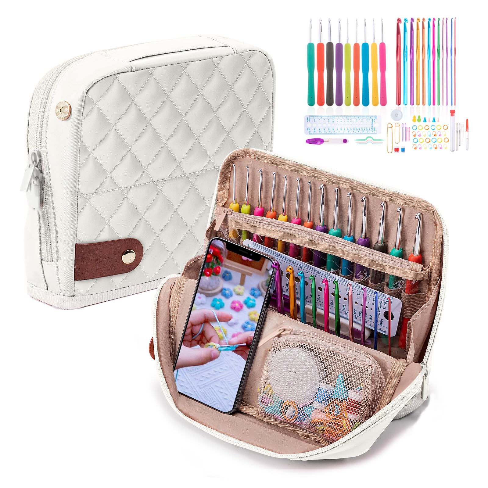 82Pcs Crochet Hook Set with Storage Case - Stand Up Crochet Hook Case with 20 Size Crochet Hooks & needles, Crochet Accessories - Crochet Needles Set for Crochet Lovers, Crochet Kit for Beginners