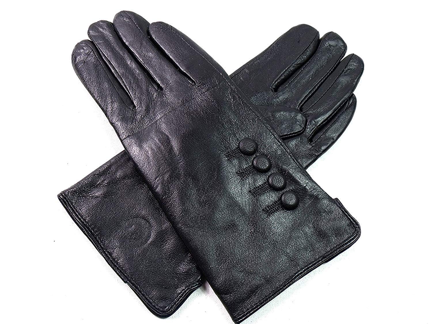 The Leather Emporium Women's Black Premium Soft Genuine Leather Gloves (Medium, )