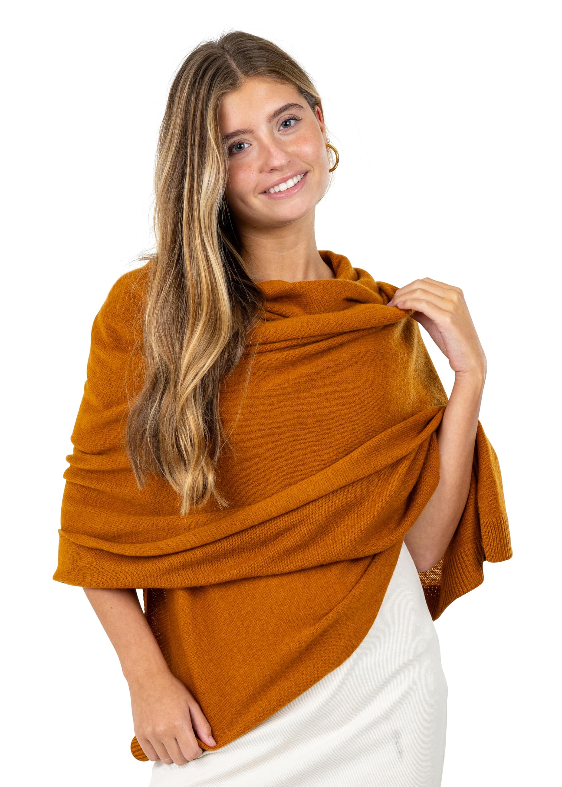 Velanio Cashmere Luxury Knitted Wrap Travel Shawl Scarf, Pashmina Stole, All-Season Scarf for Women Cashmere Wool Blend, Sienne, Large
