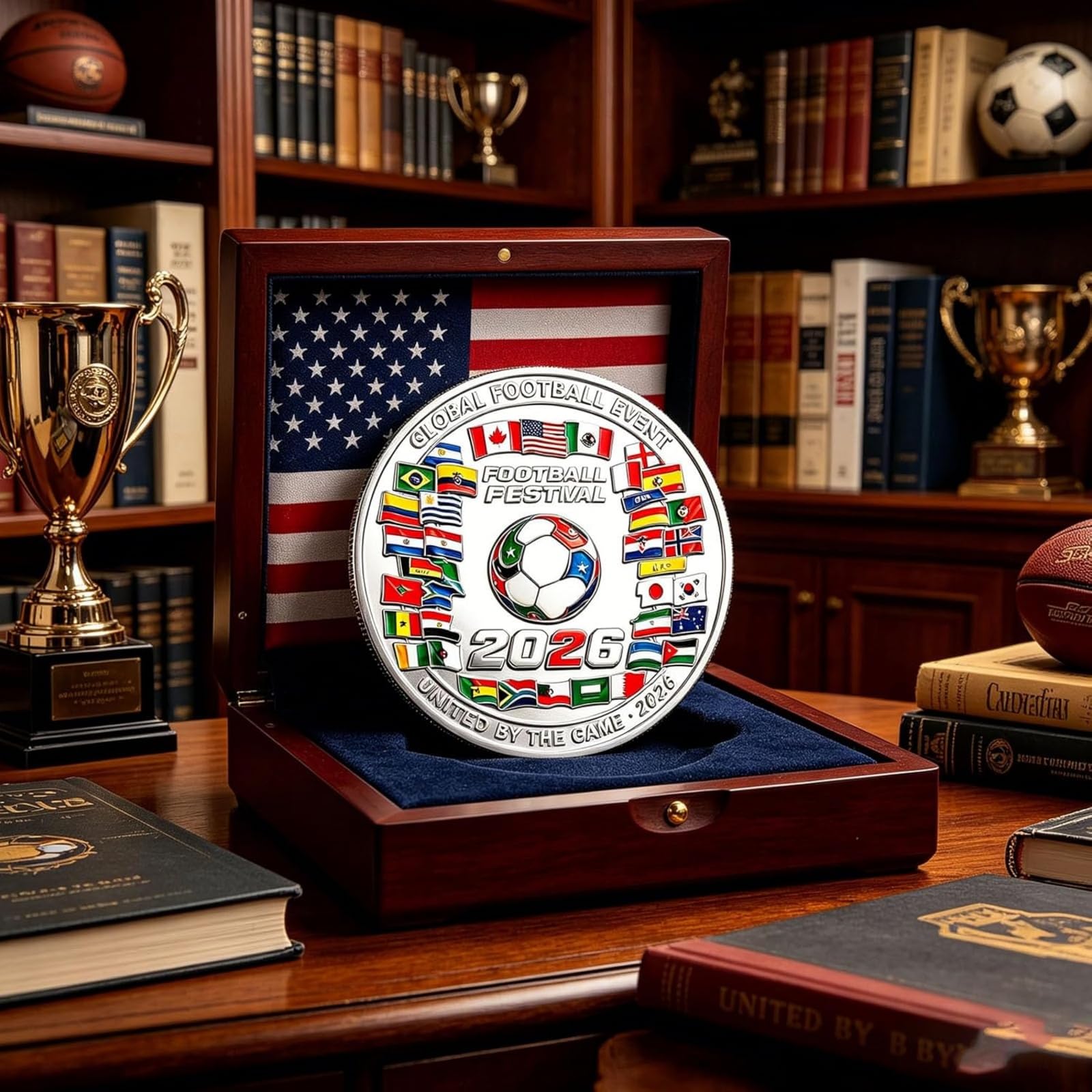 Pièce Commémorative Coupe Du Monde 2026 – Relief 3D – Métal Poli – Pays Hôte Canada/Mexique/États-Unis – Cadeau Fan De Football