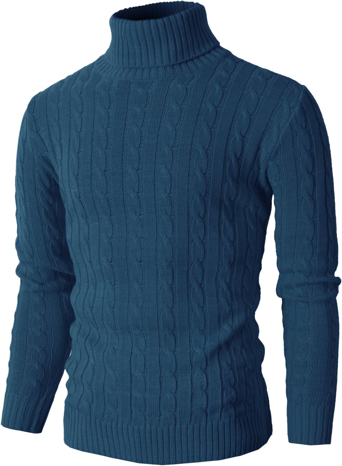 H2H Mens Casual Turtleneck Slim Fit Pullover Sweaters with Twist Patterned Blue US M/Asia L (KMOSWL033)