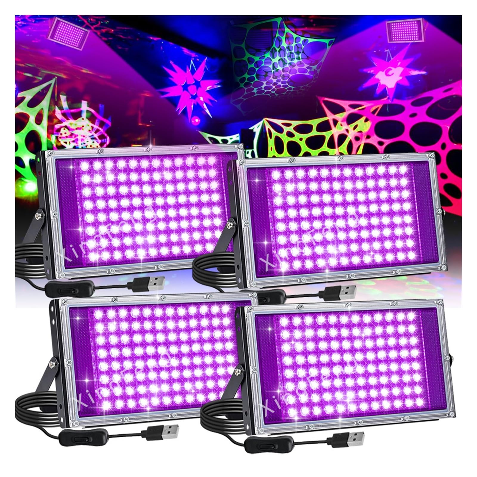Lámpara de curado UV LED UV de luz Negra, Interruptor USB, 395 NM, for Fiestas, Bares, iluminación escenarios, Nocturna y Navidad(96LEDs-2P)