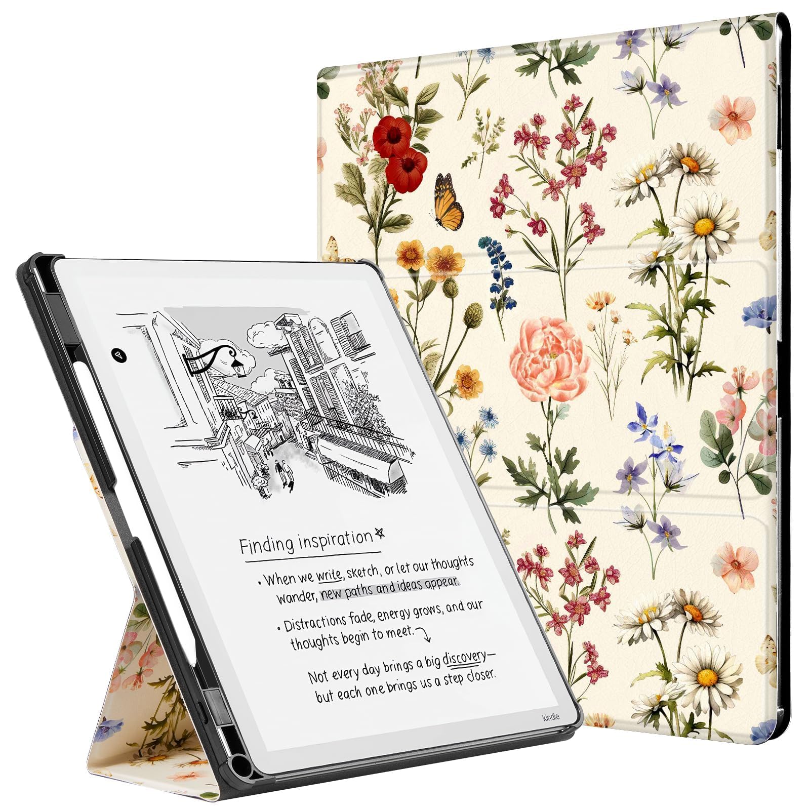CoBak Case for 11" Kindle Scribe 3rd Generation 2025, Kindle Scribe Colorsoft with Two Viewing Angles - All New PU Leather Cover with Auto Sleep Wake, Pen Holder. AntiqueFloralia
