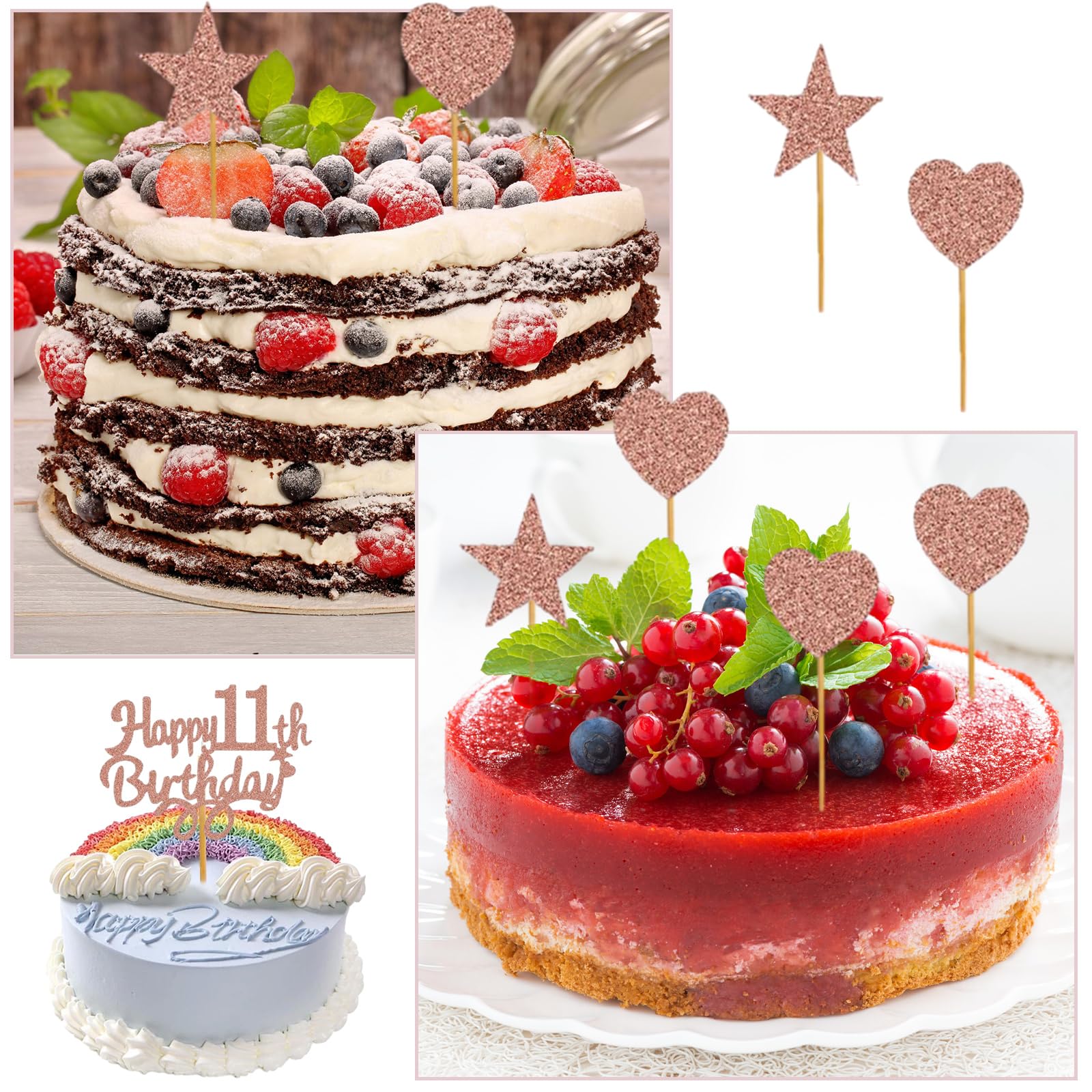 HCRXVV 11. Geburtstag Tortendeko Set In Rosa - 7-teiliges Glitzer Set Mit Cake Topper & Konfettiballons