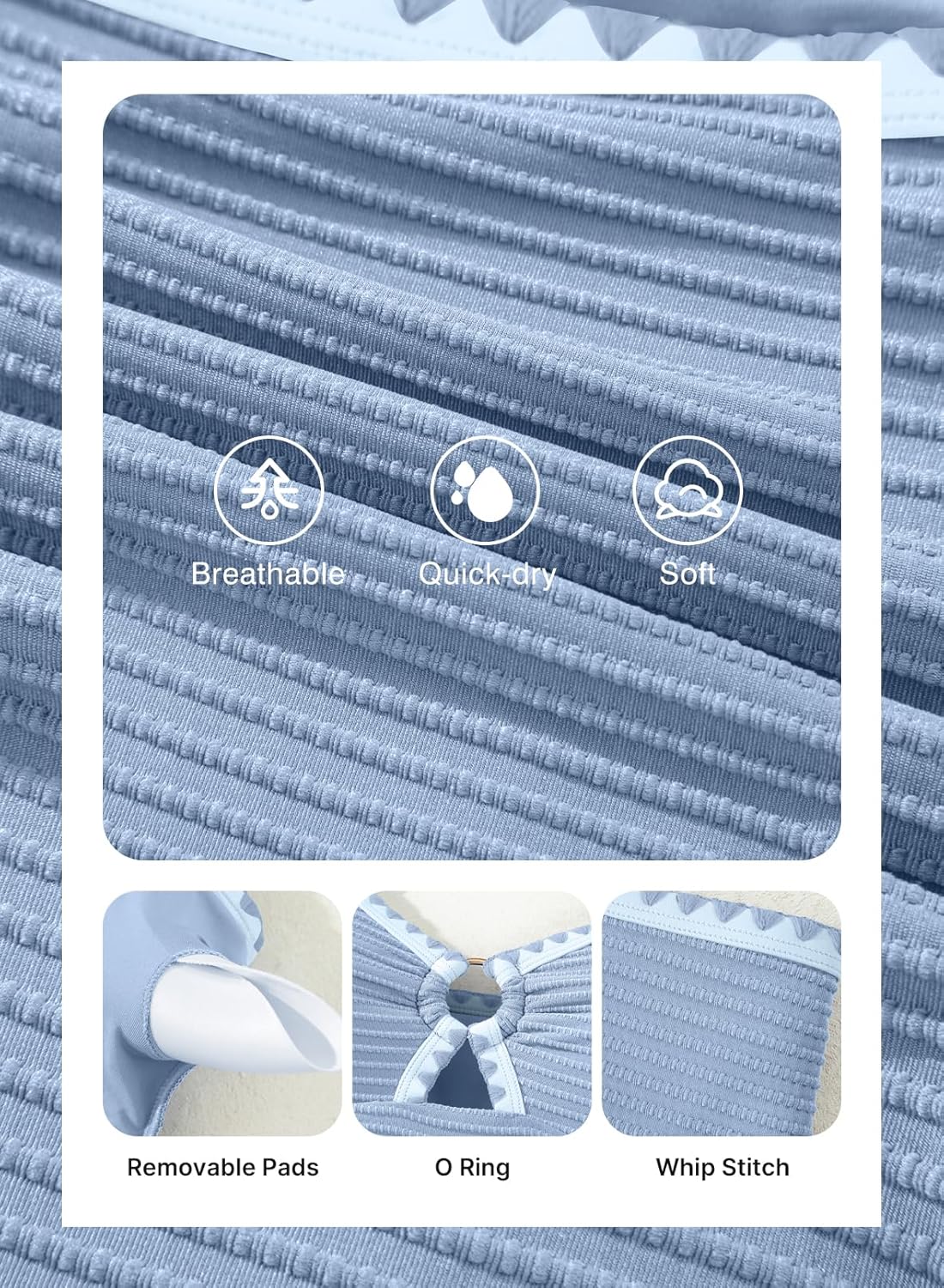 Herseas Women's Textured Bikini Sets O Ring Swimsuits Whip Stitch High Waisted Bathing Suits 2026 Summer Beach Wear - Image 5