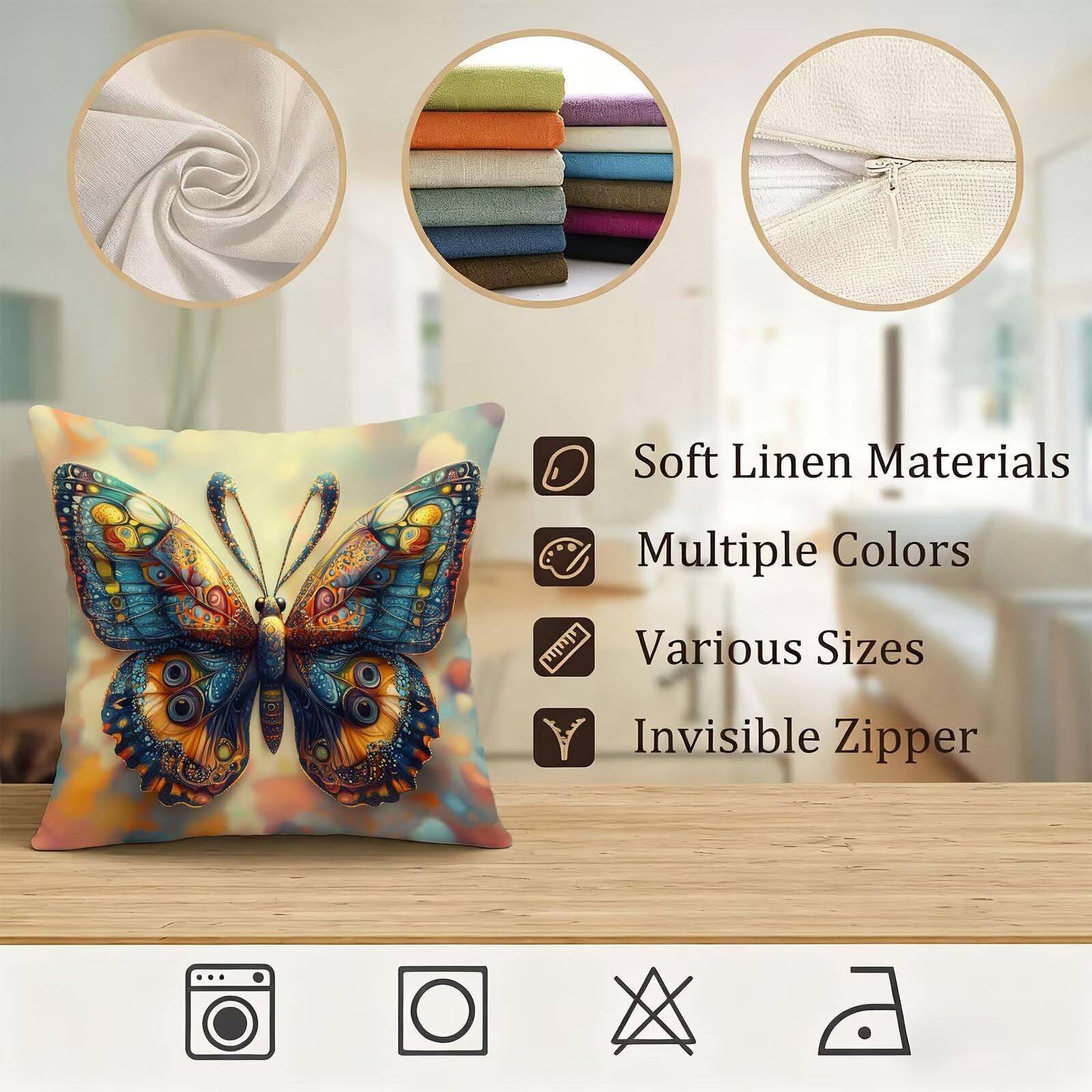 Vistoso Funda Cojin 60x60 Mariposa Funda Almohada 60x60 Cojines Sofa Súper Suave Fundas Cojines Decorativos Fundas Almohadas 4 Piezas Cervicales y Cuello, para Hogar Cama Salon Decoracion E - 721