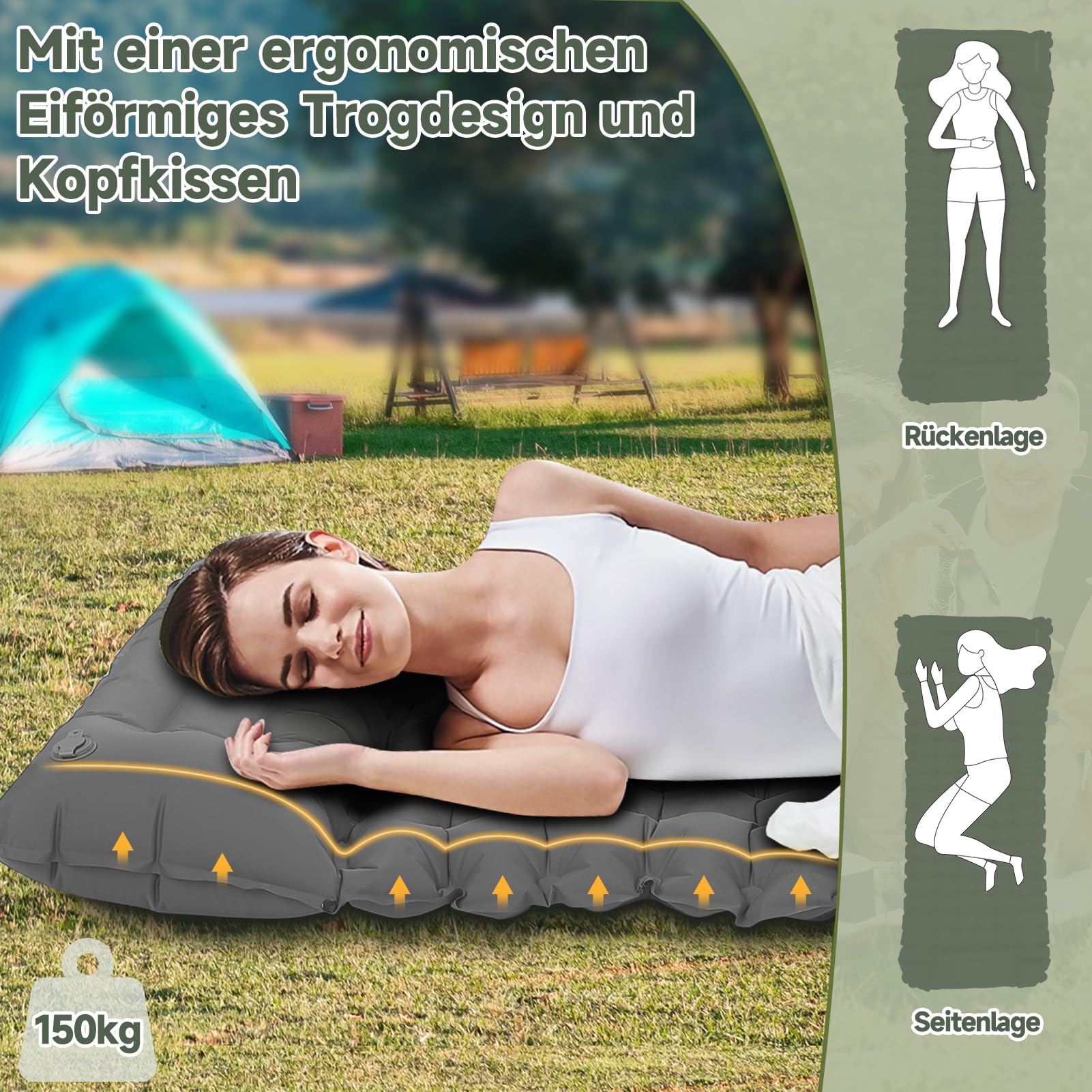 HAUSPROFI Isomatte Camping, Ultraleicht Camping Luftmatratze mit Fußpumpe & Kissen, Aufblasbare Matratze Kompakte und Leichte, Campingmatte für Wandern Strand Outdoor