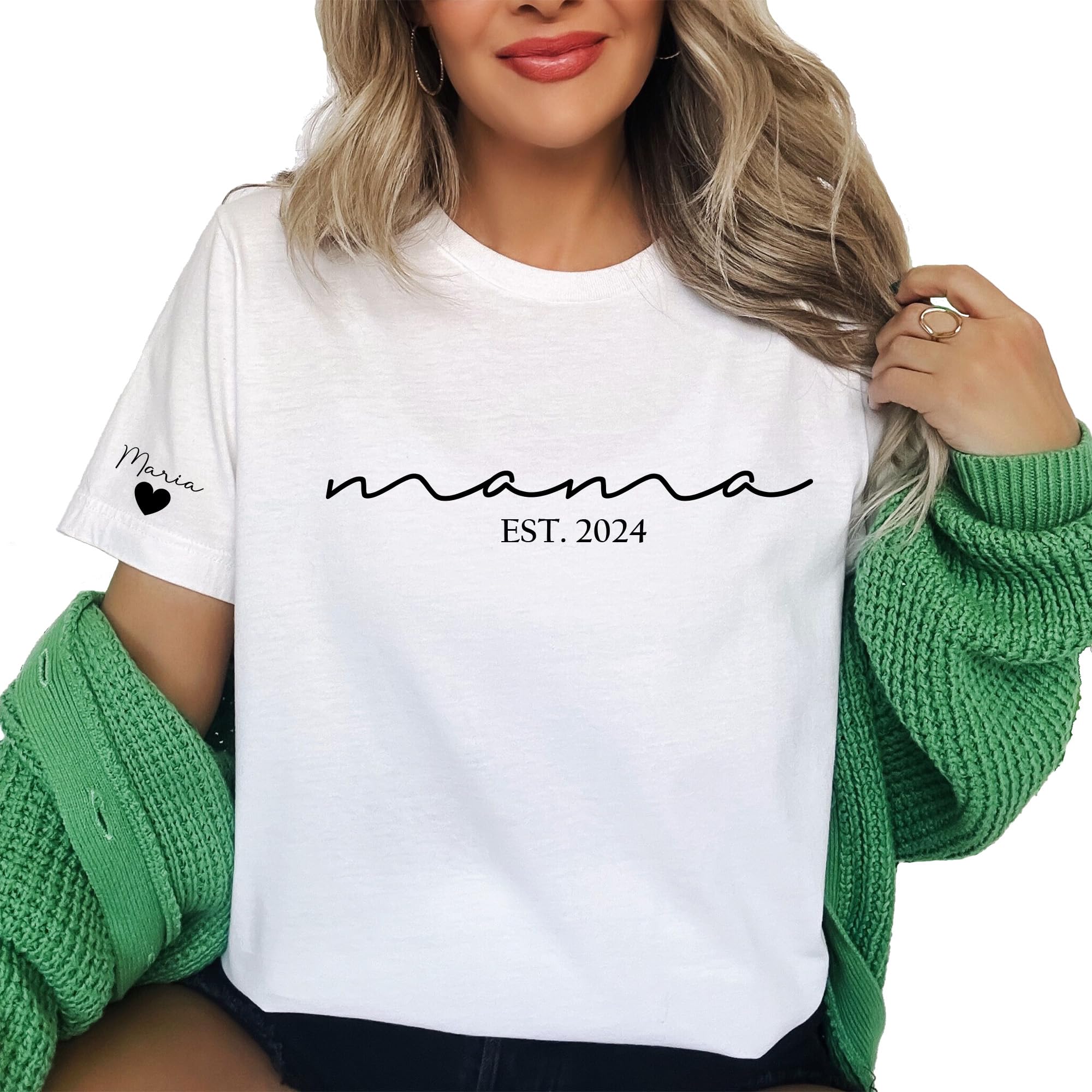 MerrveyCustom Mama Shirt with Kids Names on Sleeve Personalized Mom Tshirt Mothers Day T Shirt Birthday Shirt for Mom Est 2025 for Her Plus Size Tees Mommy Tshirts Women Multicolor