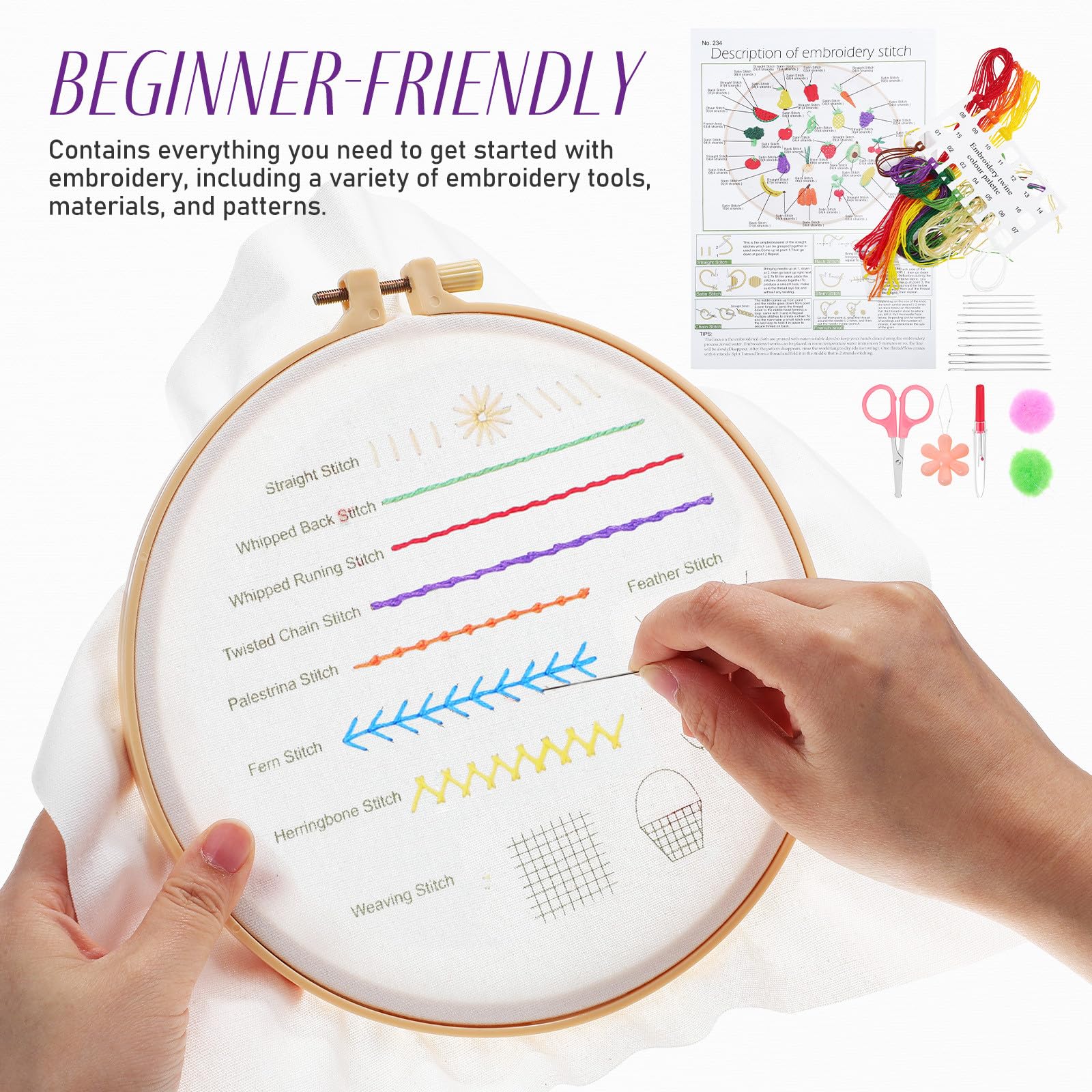 KONTONTY Kit De Material De Bordado Para Principiantes Kit De Bordado Mano Para Manualidades Para Adultos Incluye Accesorios De
