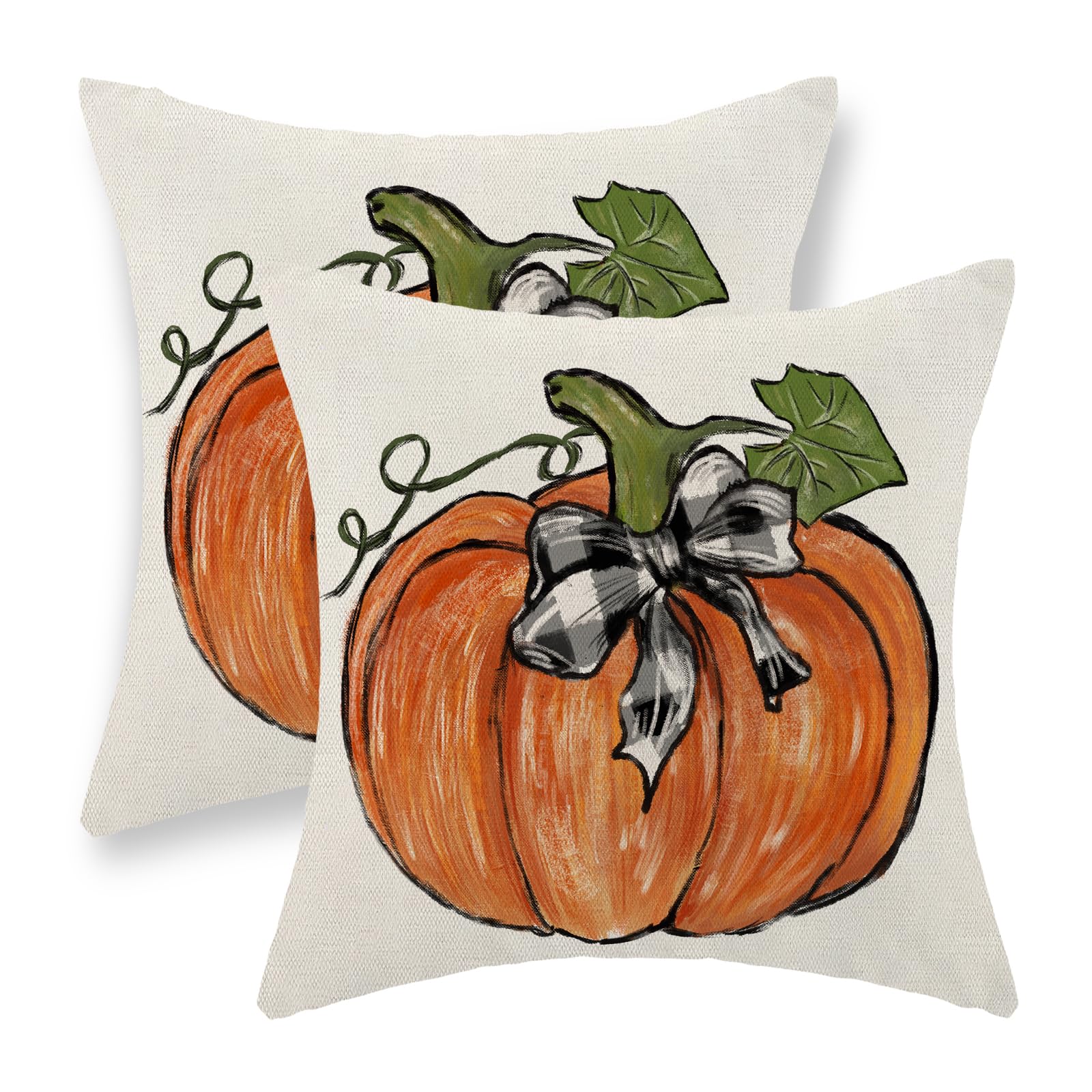Gohdiwh Fall Pillow Covers 18x18 Set Of 2 - Linen Pumpkin Print For Sofa, Autumn Decor