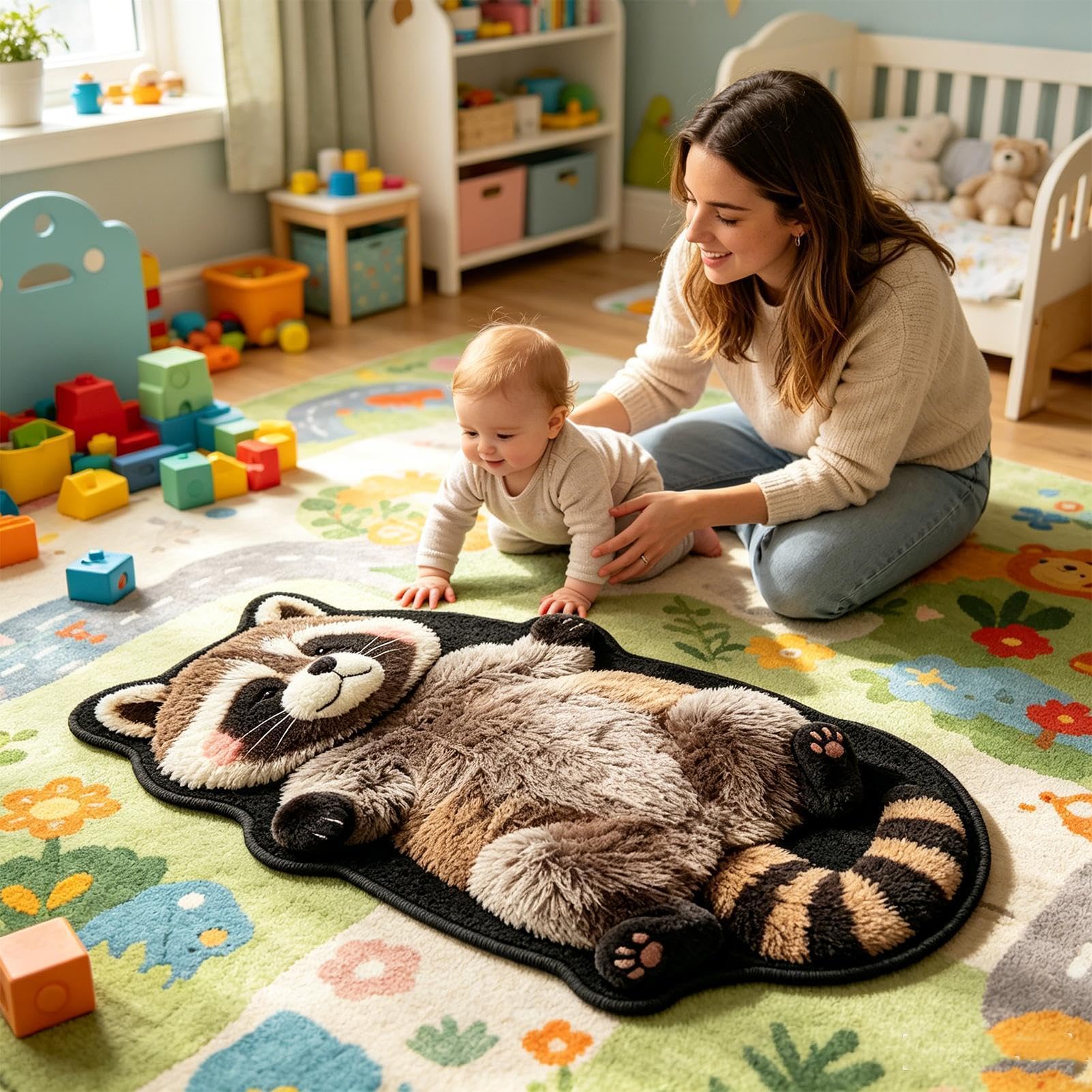 Tapis d'animaux pour le salon, motif raton laveur, tapis de décoration