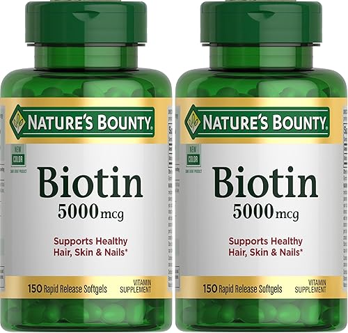 Nature's Bounty Biotin, Supports Metabolism for Cellular Energy and Healthy Hair, Skin, and Nails, 5000 mcg, 150 Softgels (Pack of 2)