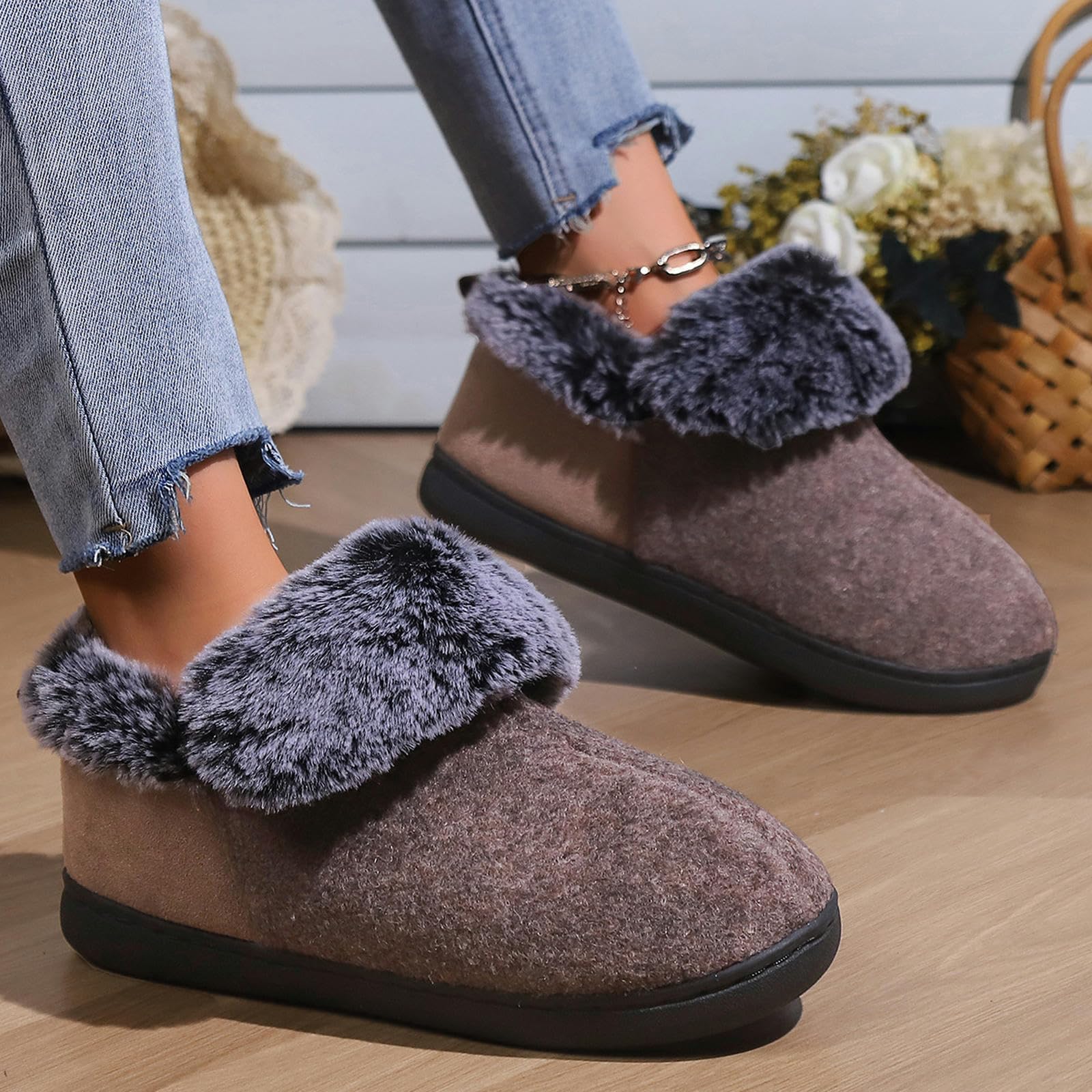 Pantofole Pantofors Morbido Peluche Peluche Accogliente Scarpe da Punta Aperta di Piedi da Casa Interno Slip Comodo Comodo Traspirato-claret-38-39