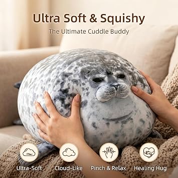 Chubby Seal Plush Pillow, Cute Soft Stuffed Animal Plush Toy Adorable Round Seal Plushie Hugging Pillow Cushion for Bedroom Sofa Decor Gift