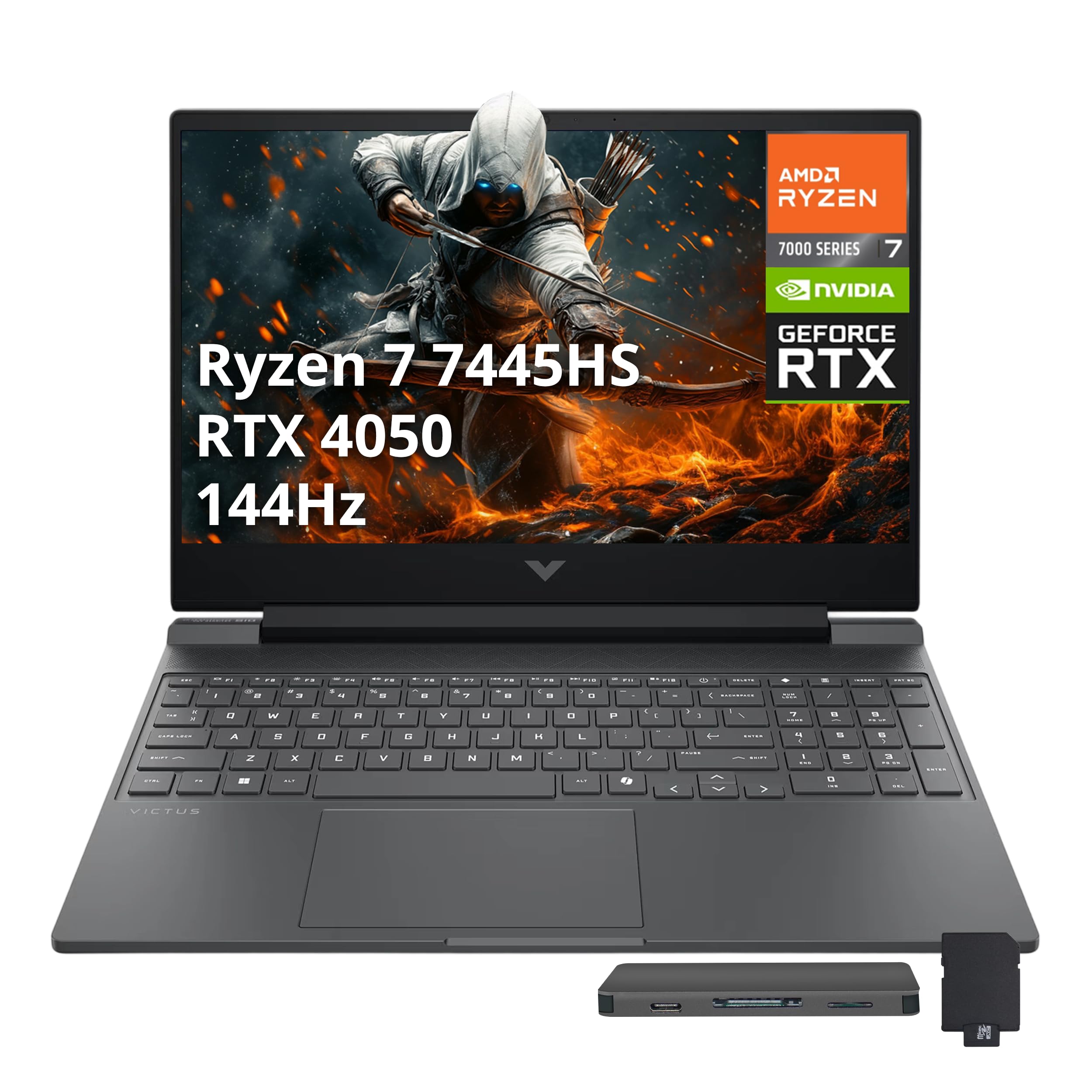 HP Victus 15.6" FHD 144Hz Gaming Laptop, AMD Ryzen 7 7445HS, NVIDIA GeForce RTX 4050, 32GB DDR5, 2TB PCIe SSD, Backlit Keyboard, Copilot, Wi-Fi 6,