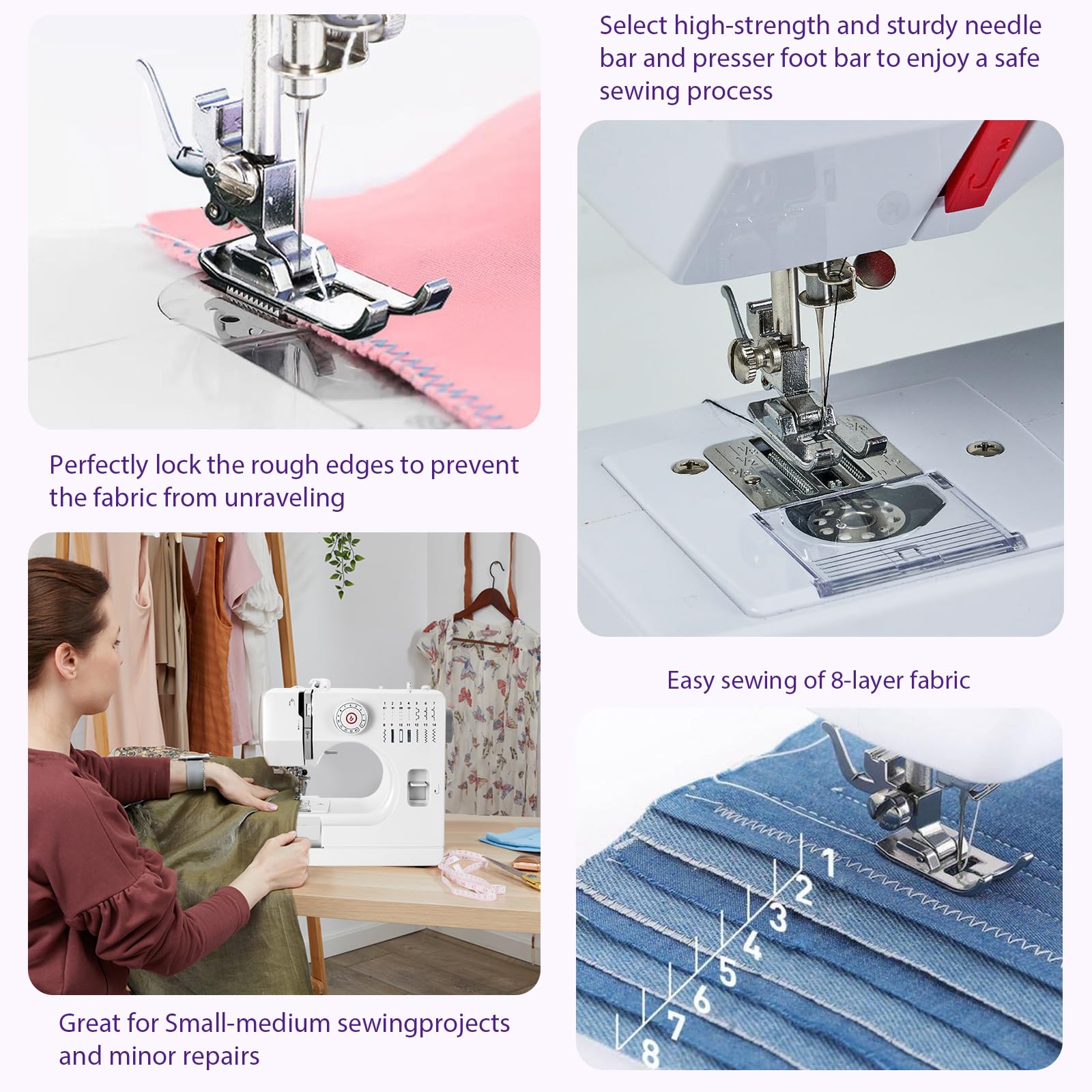 Máquina de Coser Profesional y Portátil con Mesa de Extensión - 14 Programas de Costura y 64 Carretes de Colores para Principiantes (A)