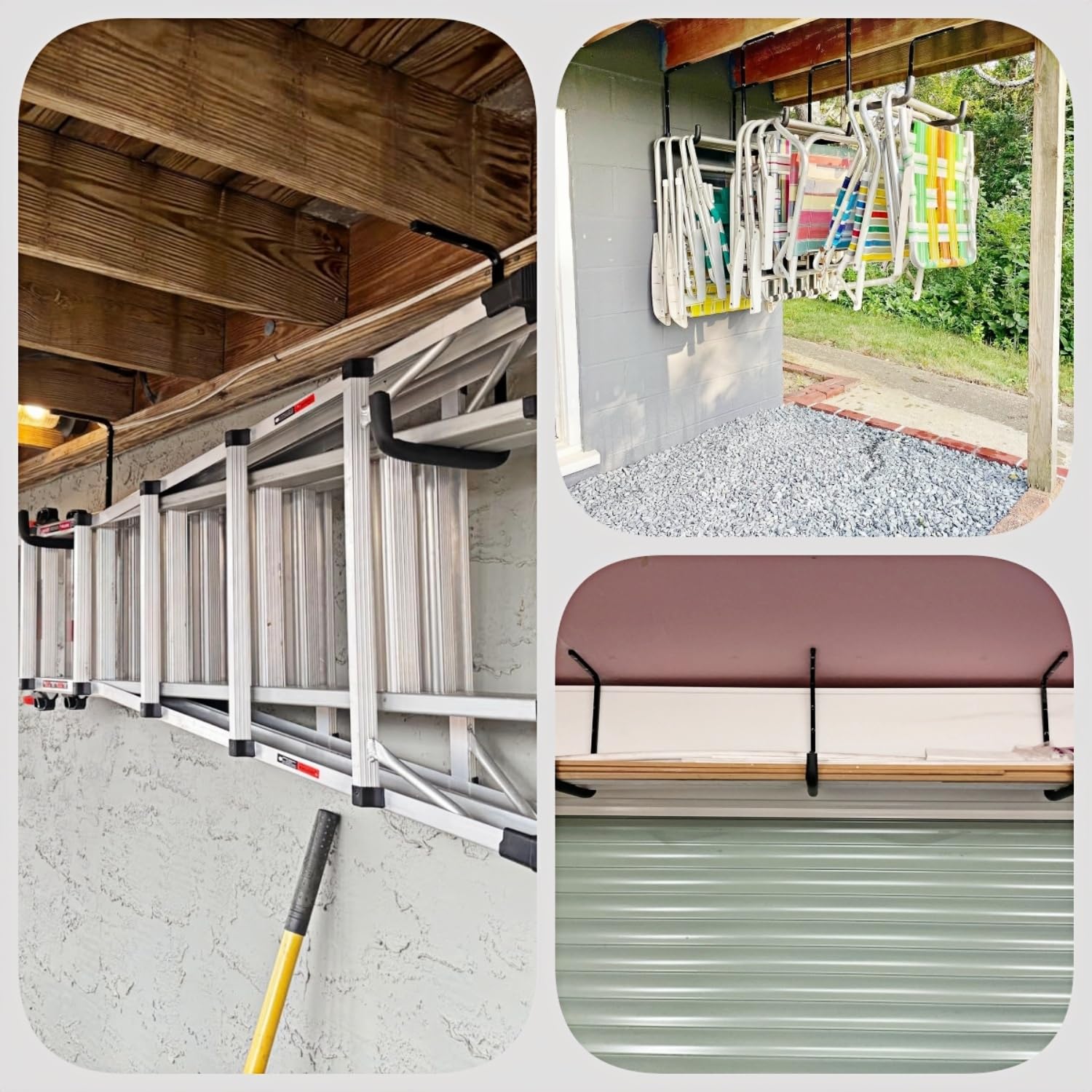 Étagère de rangement de garage suspendue, crochets de plafond robustes pour rangement utilitaire pour bois d'oeuvre, échelle, vélo et autres objets encombrants (6, 37 cm)