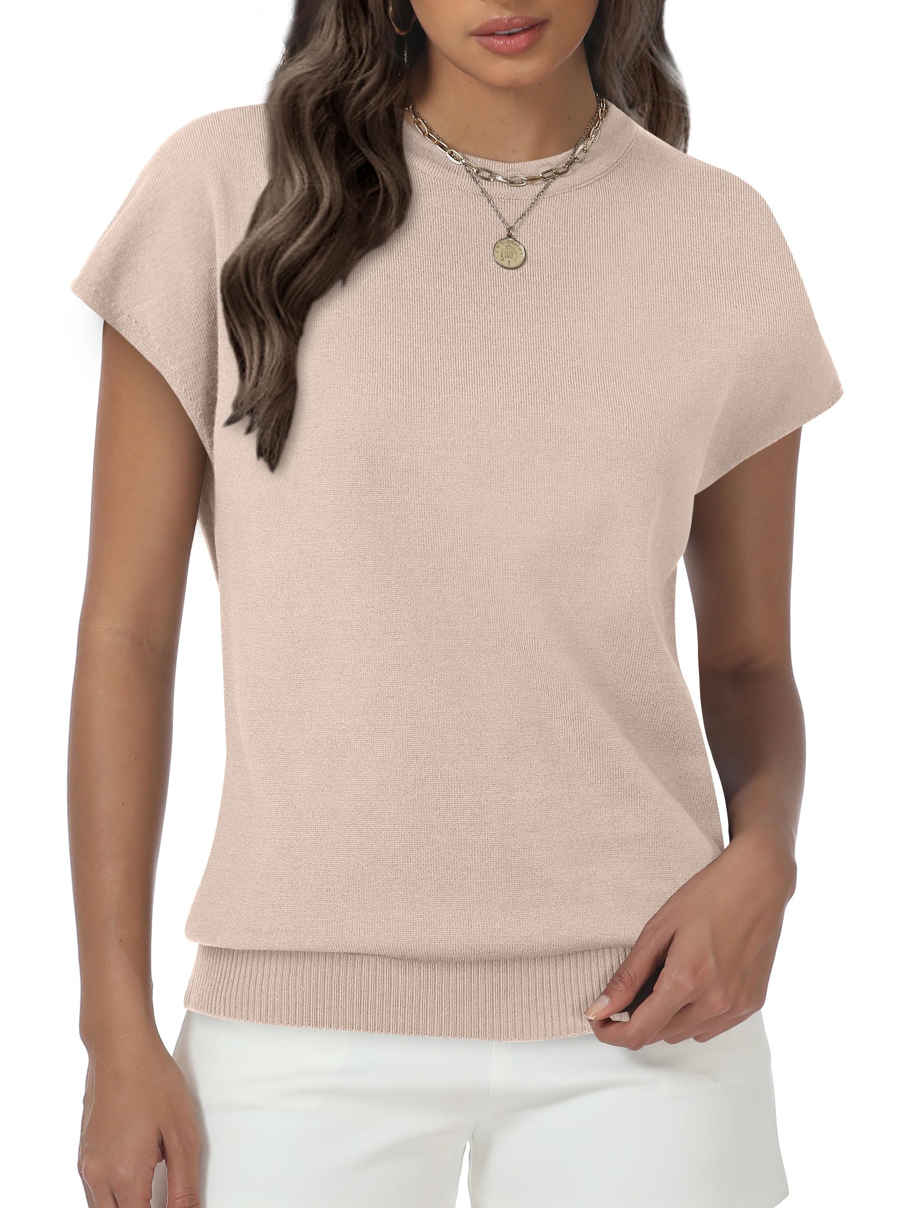 Womens Tops Summer Sweaters Short Sleeve Shirts Dressy Casual Basic Casual Cap Sleeve Tops Beach Vacation Clothes