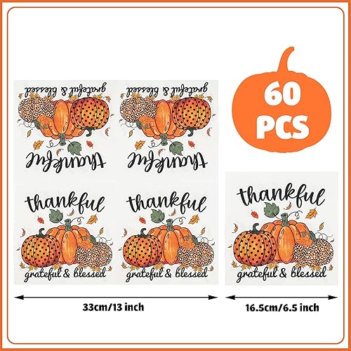 Miniatura 2 de peony man 60 servilletas de papel de Acción de Gracias, servilletas de almuerzo de Acción de Gracias, servilletas de fiesta de calabaza de otoño,