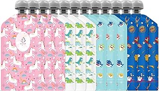 BUZIO Reusable Food Pouches, 12 Packs 5oz Toddlers Food Storage Pouch, Double Zipper Squeeze Pouches Freezer Safe for Kids...
