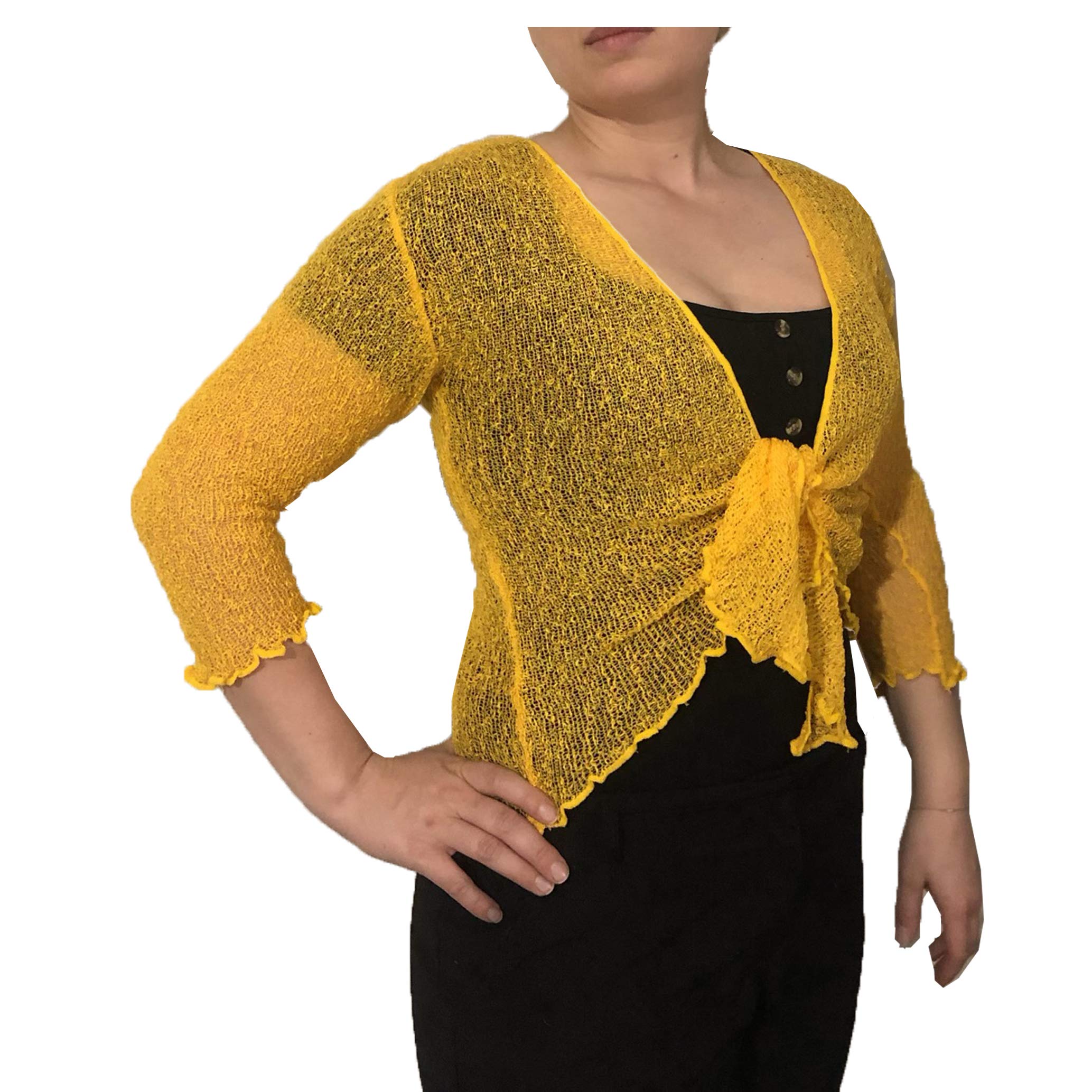 Exclusive Ladies Plain Knitted Cropped TIE UP Bolero Shrug TOP - Massive FIT (Mustard)